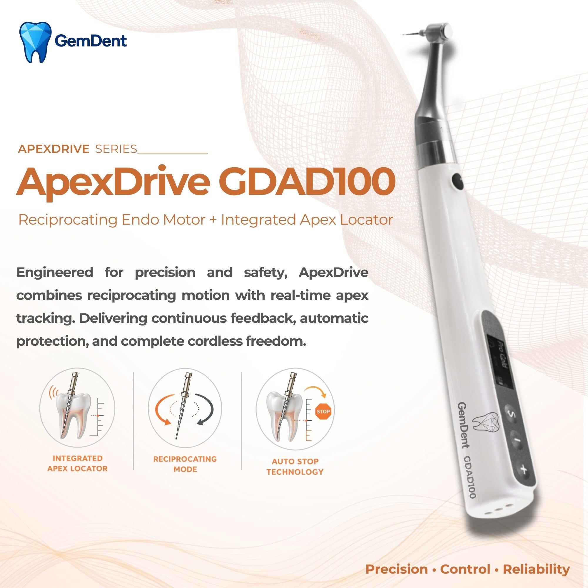GemDent ApexDrive GDAD100 Reciprocating Endodontic Motor with Apex Locator for Root Canal Treatment
