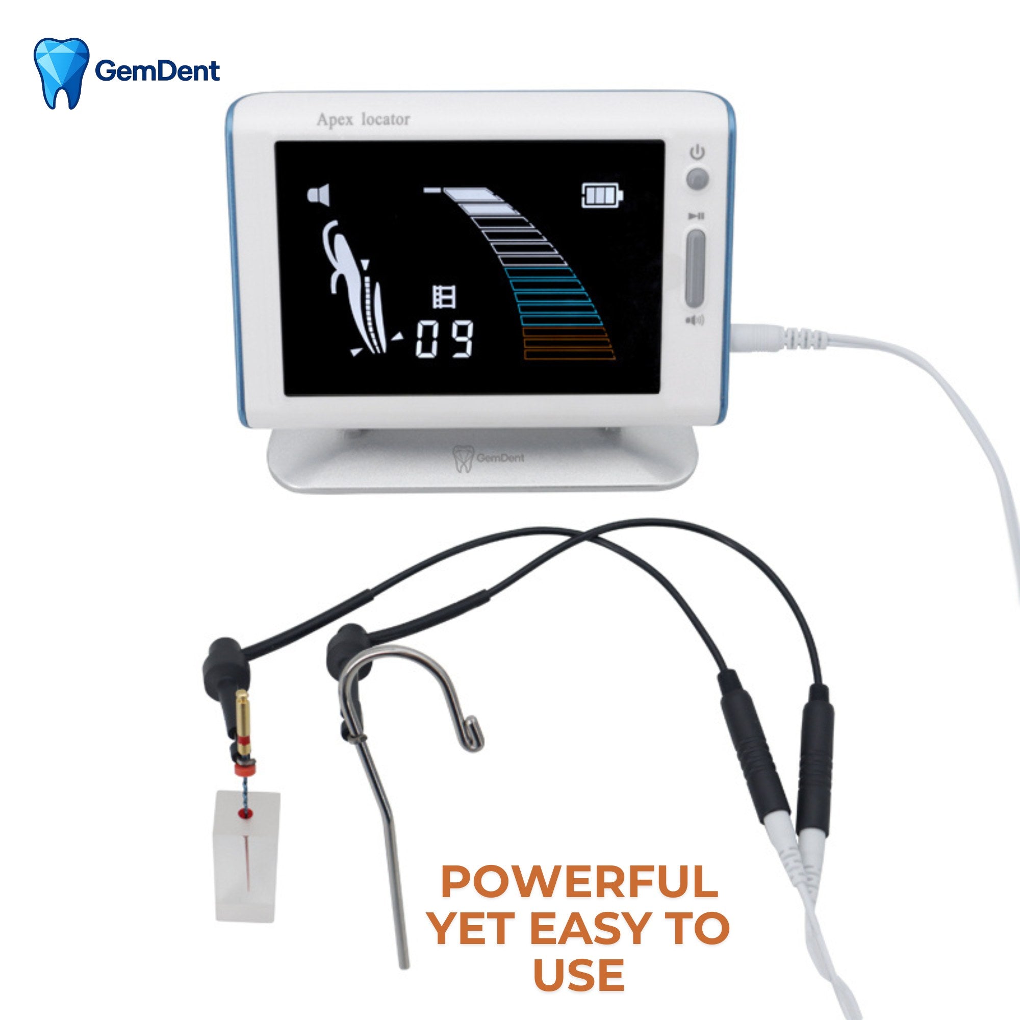Endodontic apex locator system easy to use with measurement cables and clinical setup