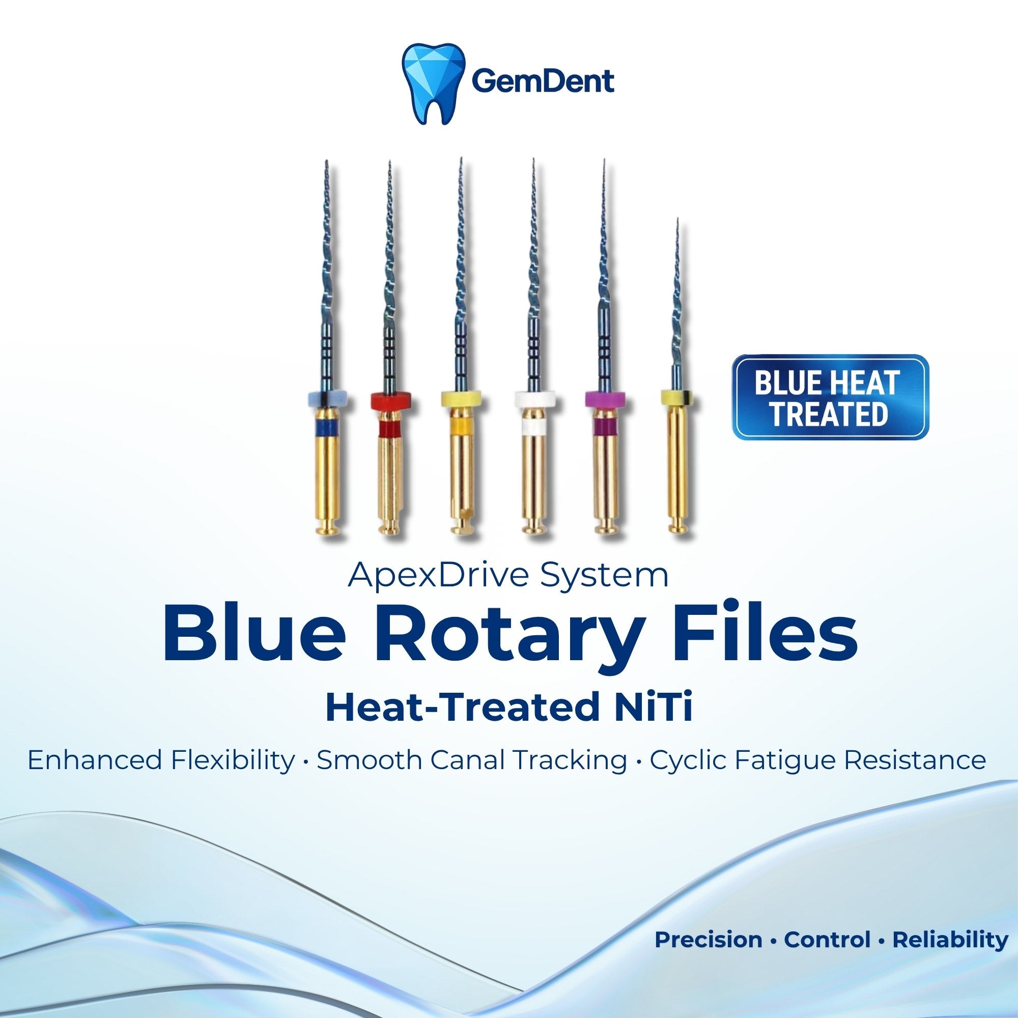 GemDent ApexDrive NiTi Blue rotary files heat treated flexible endodontic files