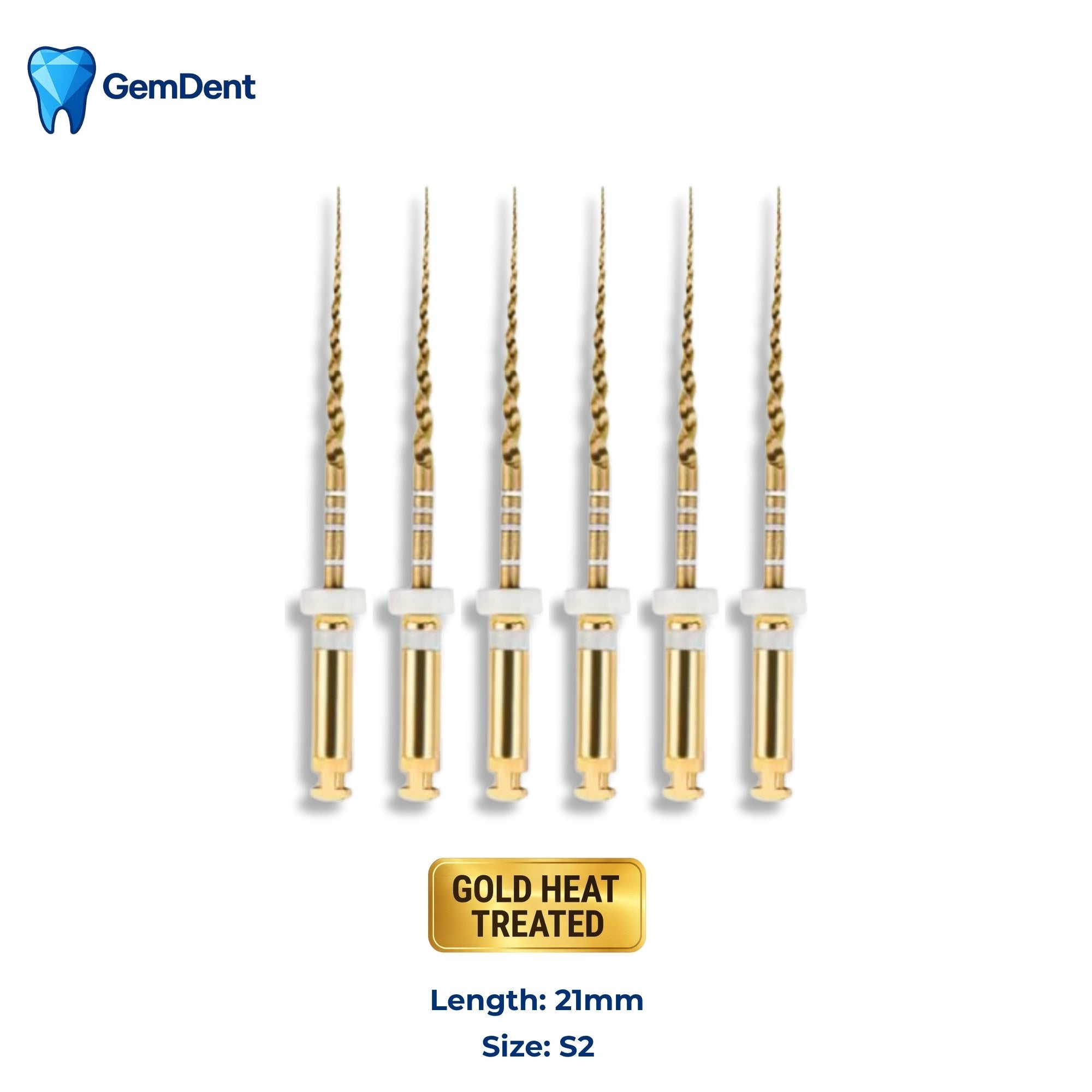 GemDent ApexDrive NiTi Gold Rotary Files 21mm S2 (6 Files)