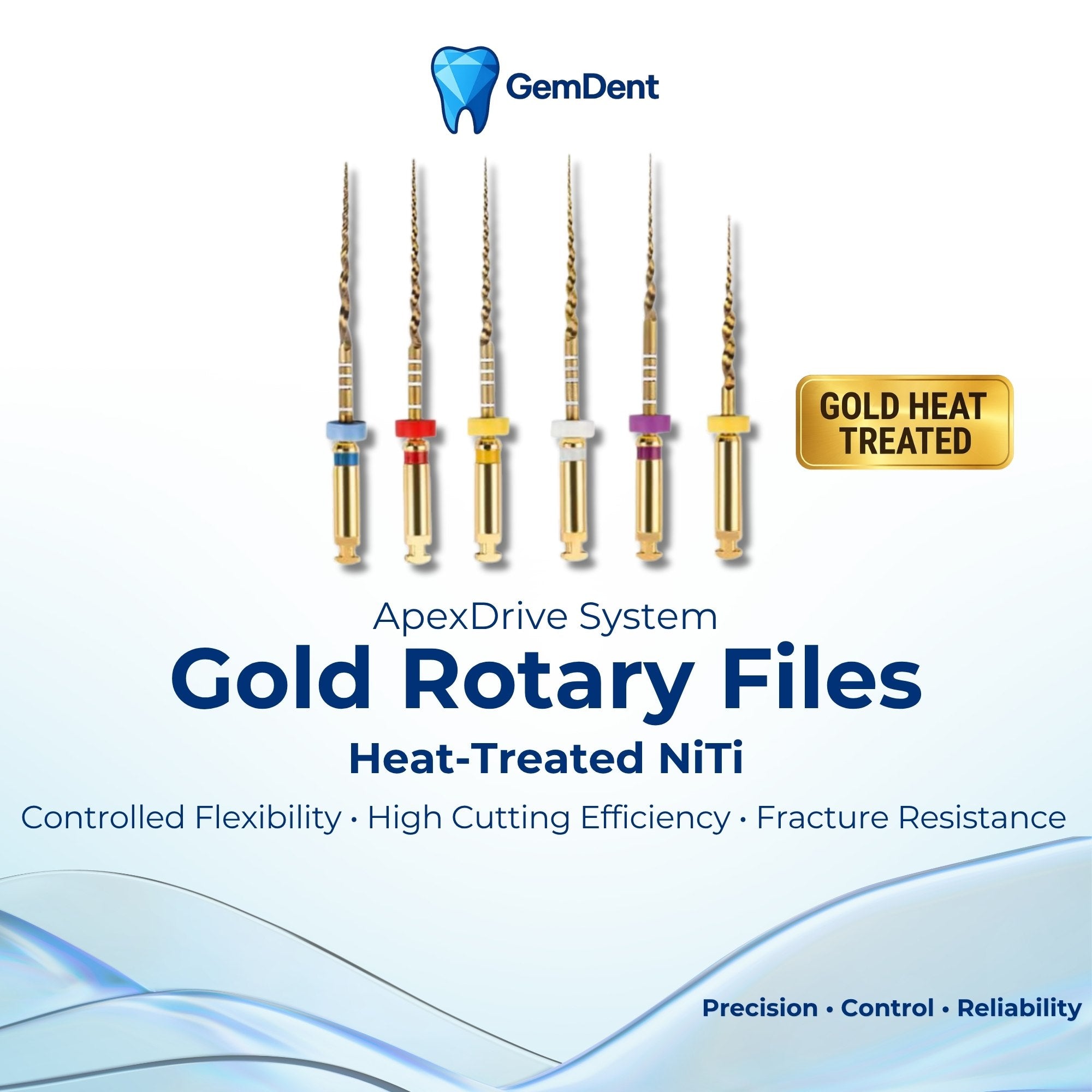 GemDent ApexDrive NiTi Gold rotary files heat treated endodontic files fracture resistant