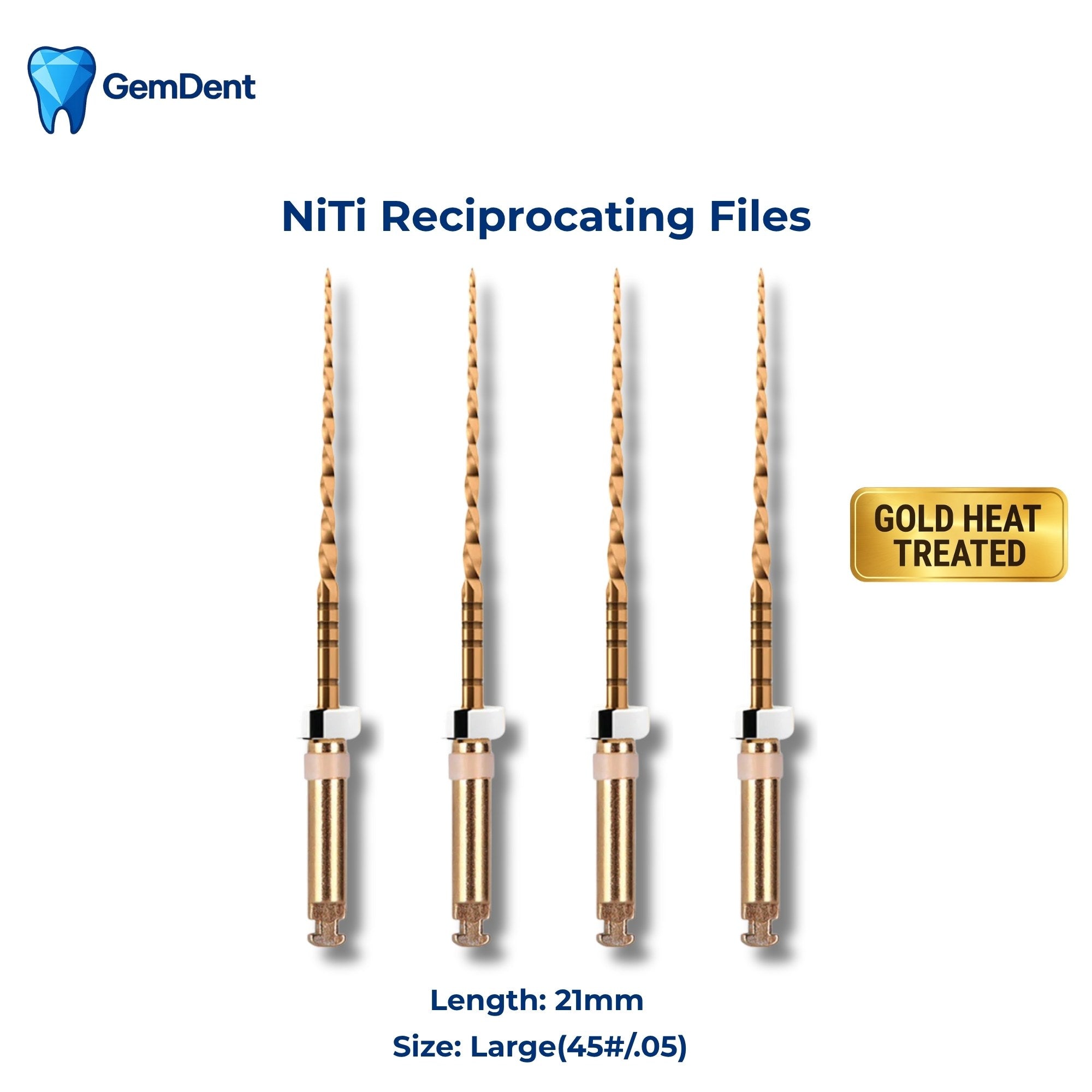 GemDent ApexDrive One Gold NiTi Reciprocating Files 21mm Large (45#/.05) (4 Files)