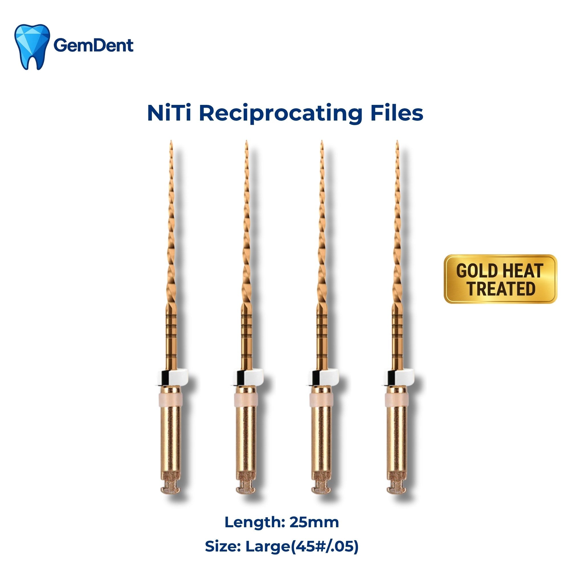GemDent ApexDrive One Gold NiTi Reciprocating Files 25mm Large (45#/.05) (4 Files)