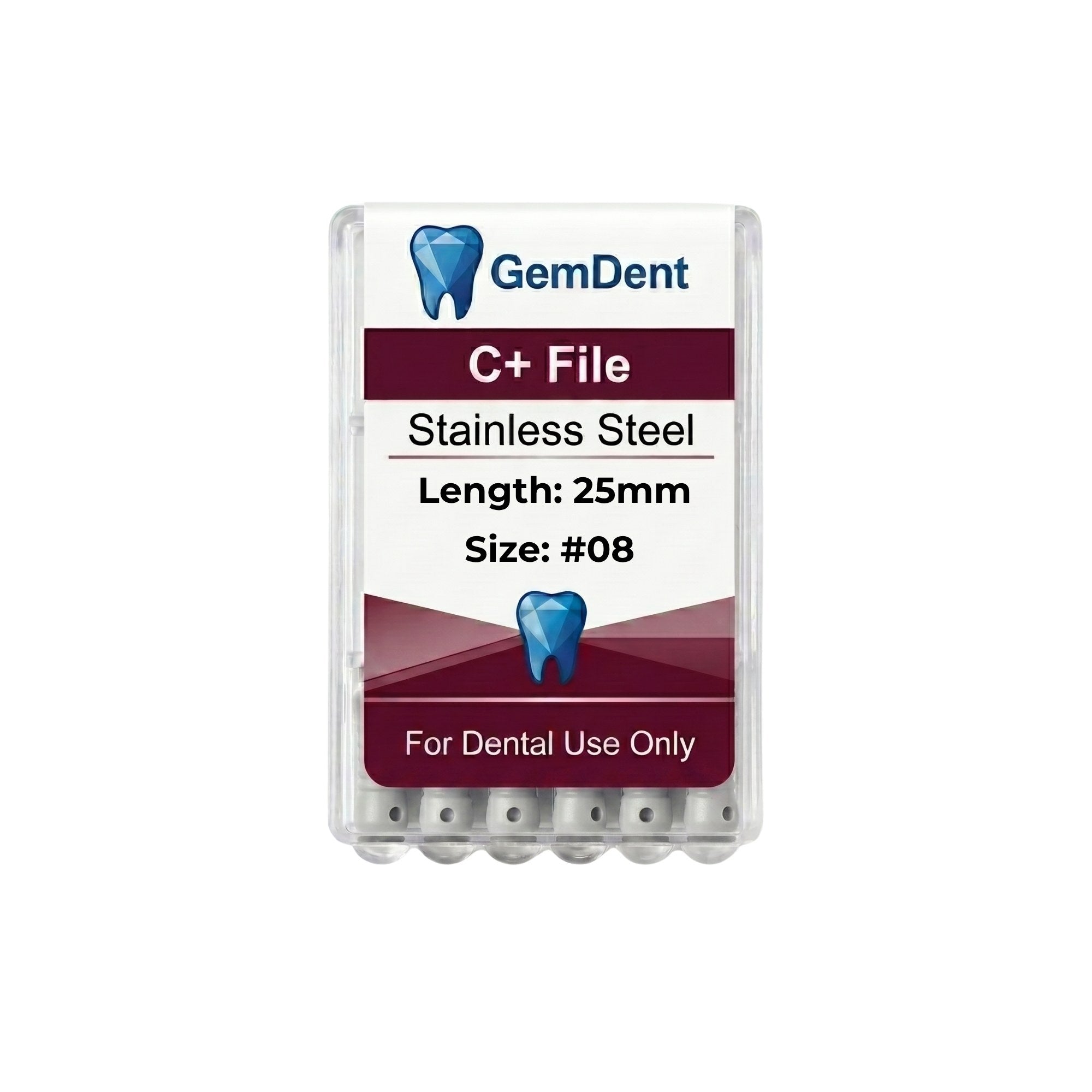 GemDent C+ Files Stainless Steel 25mm #08 (6 Files)