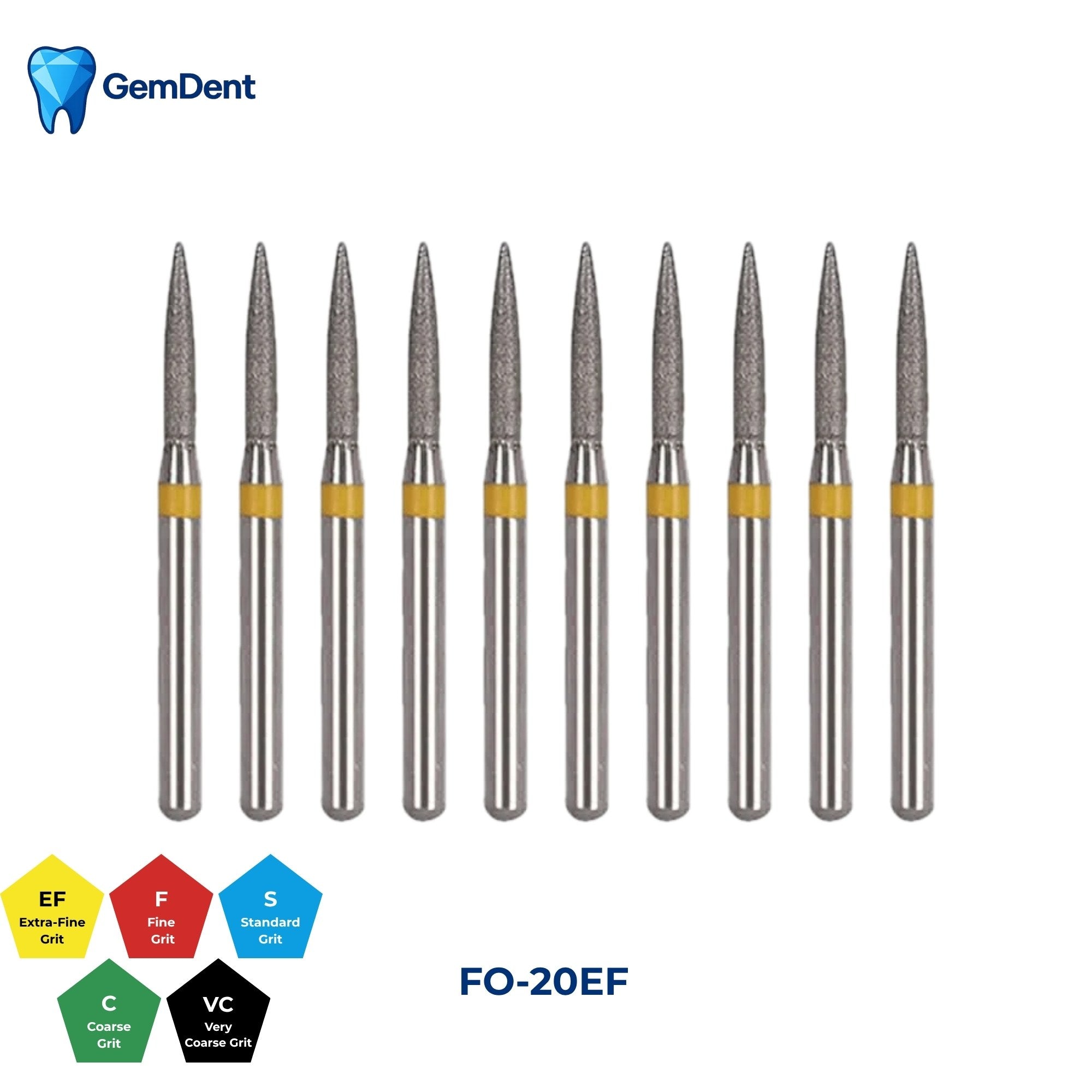 GemDent Diamond Burs Pack of 10 FO-20EF