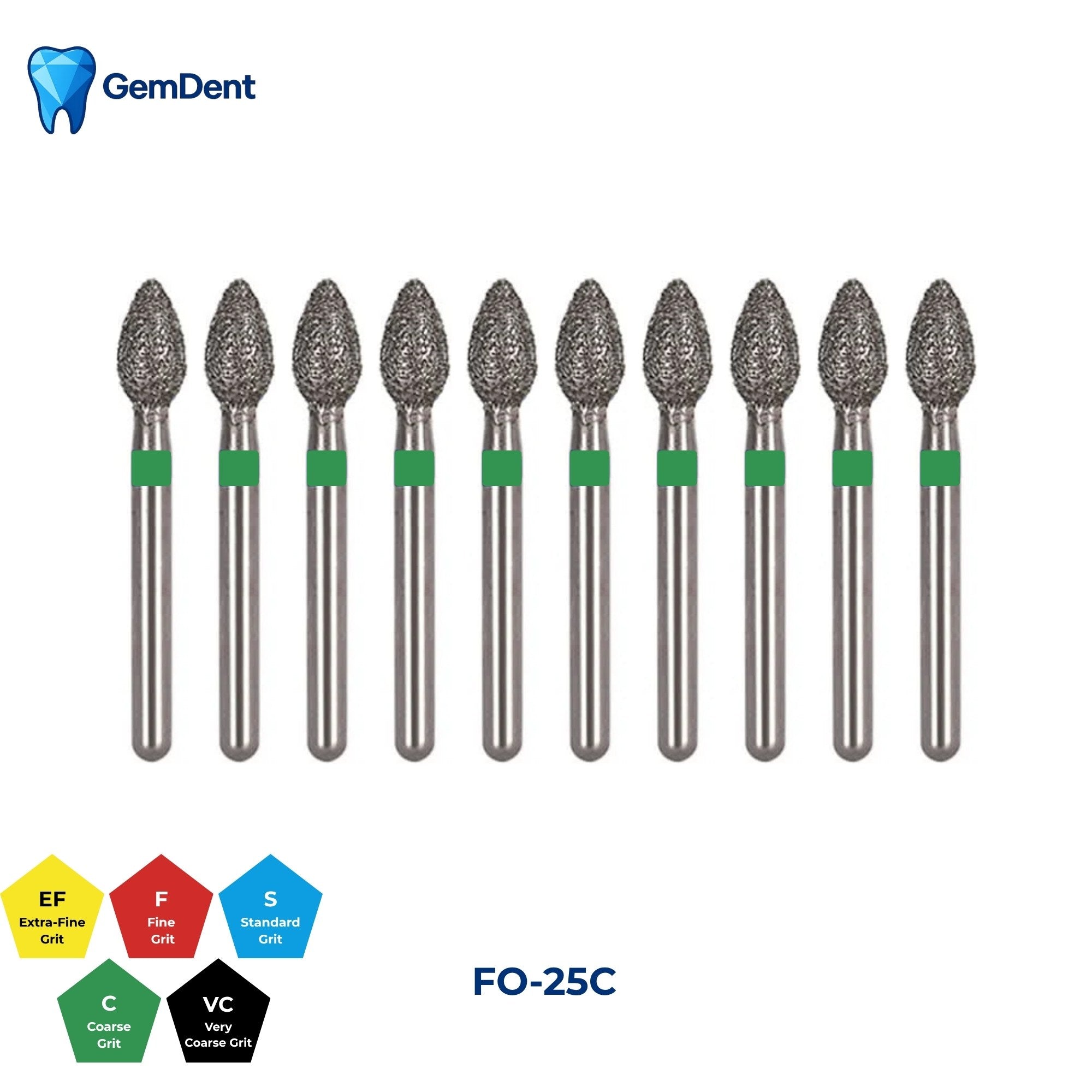 GemDent Diamond Burs Pack of 10 FO-25C