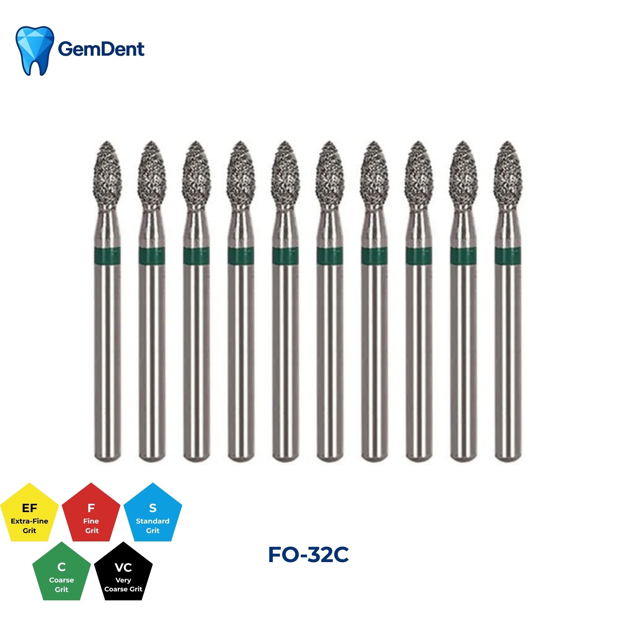 GemDent Diamond Burs Pack of 10 FO-32C
