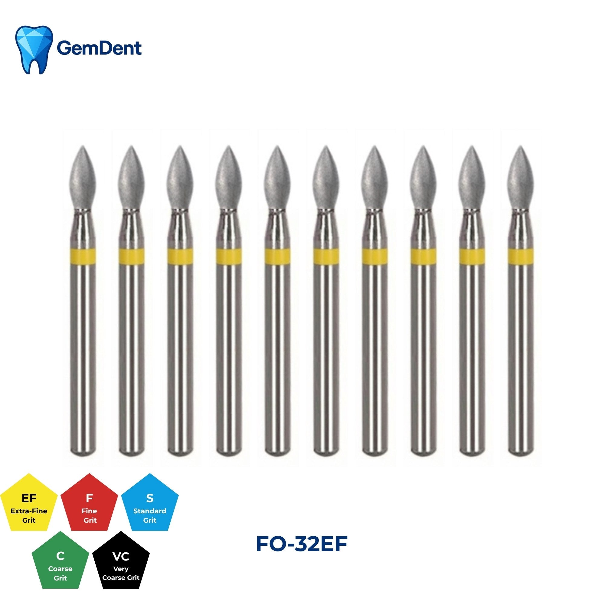 GemDent Diamond Burs Pack of 10 FO-32EF
