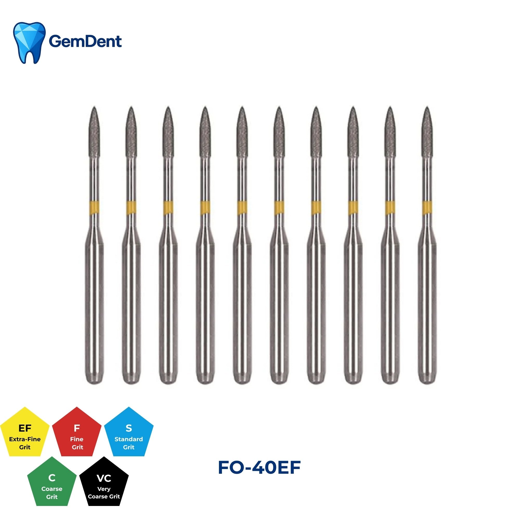 GemDent Diamond Burs Pack of 10 FO-40EF