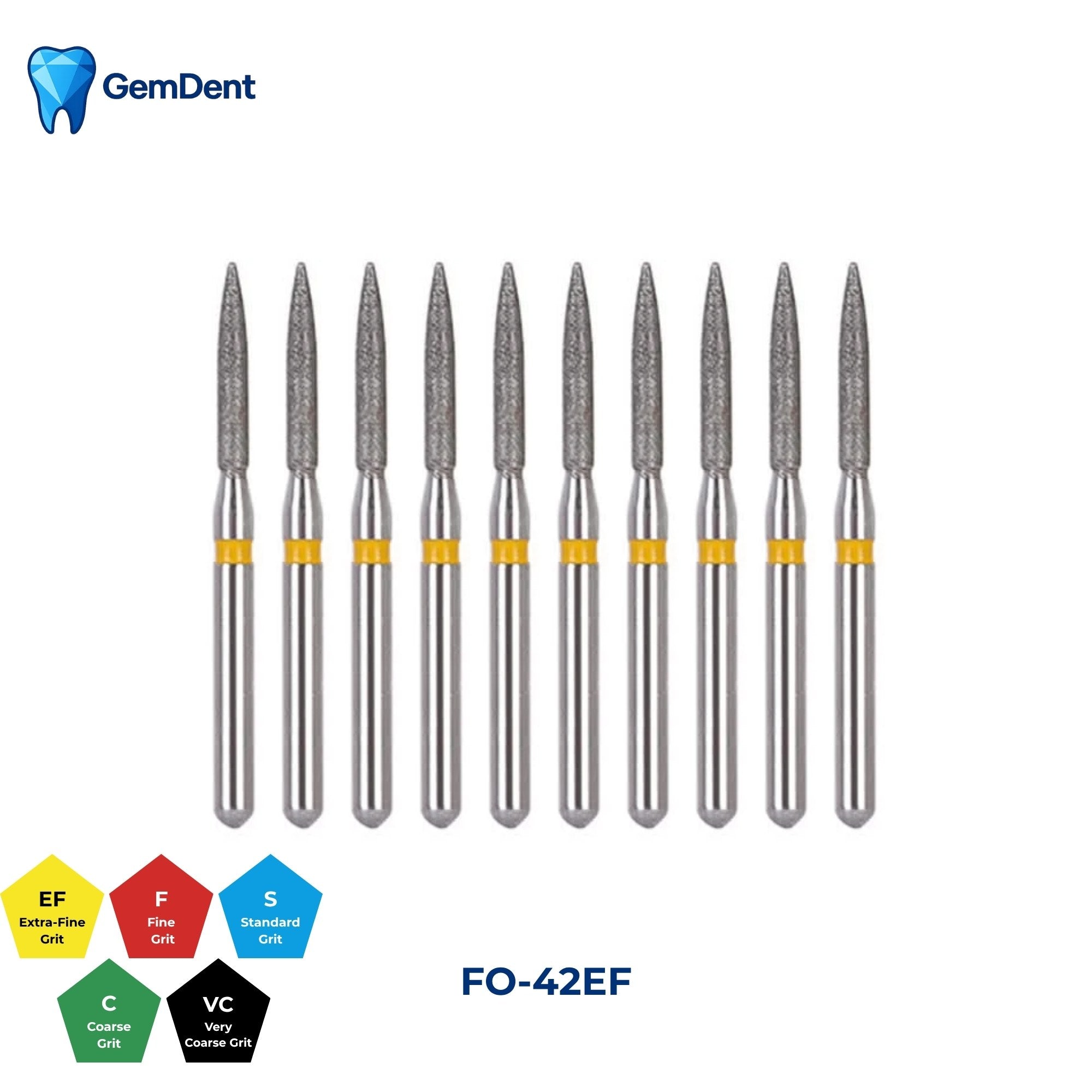 GemDent Diamond Burs Pack of 10 FO-42EF