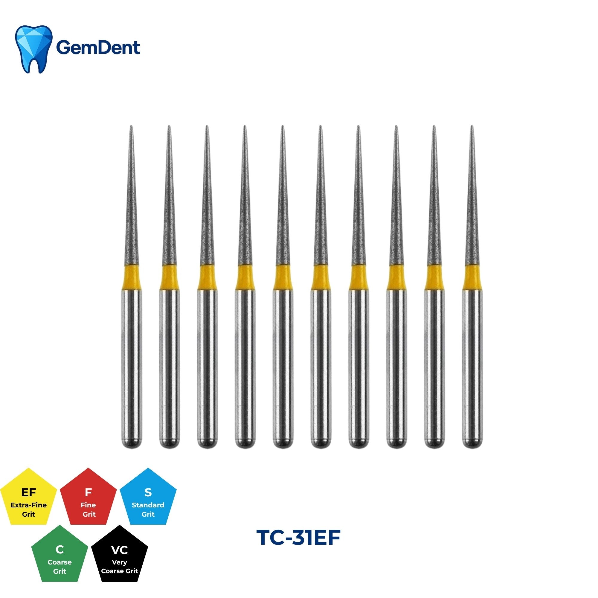 GemDent Diamond Burs Pack of 10 TC-31EF