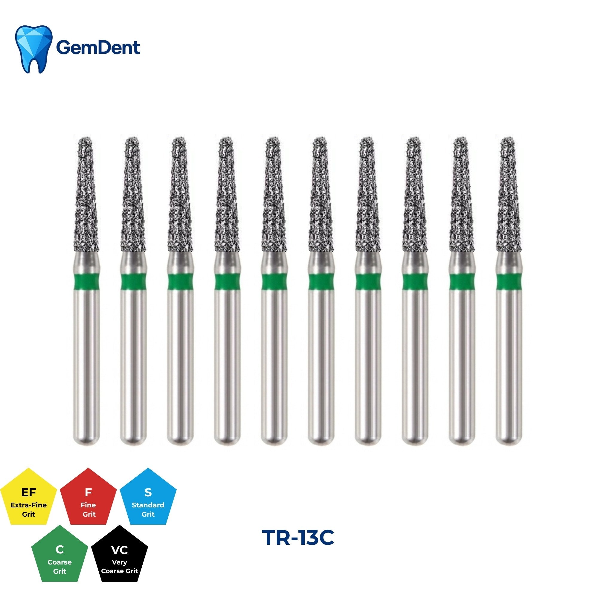 GemDent Diamond Burs Pack of 10 TR-13C