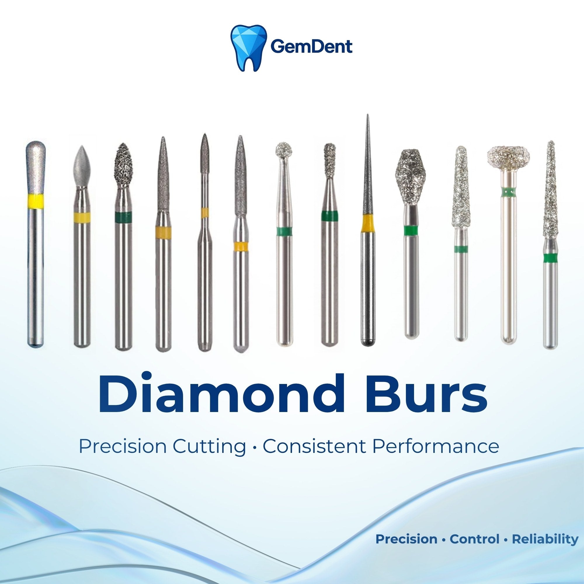 GemDent Diamond Burs hero image showing different girts and models