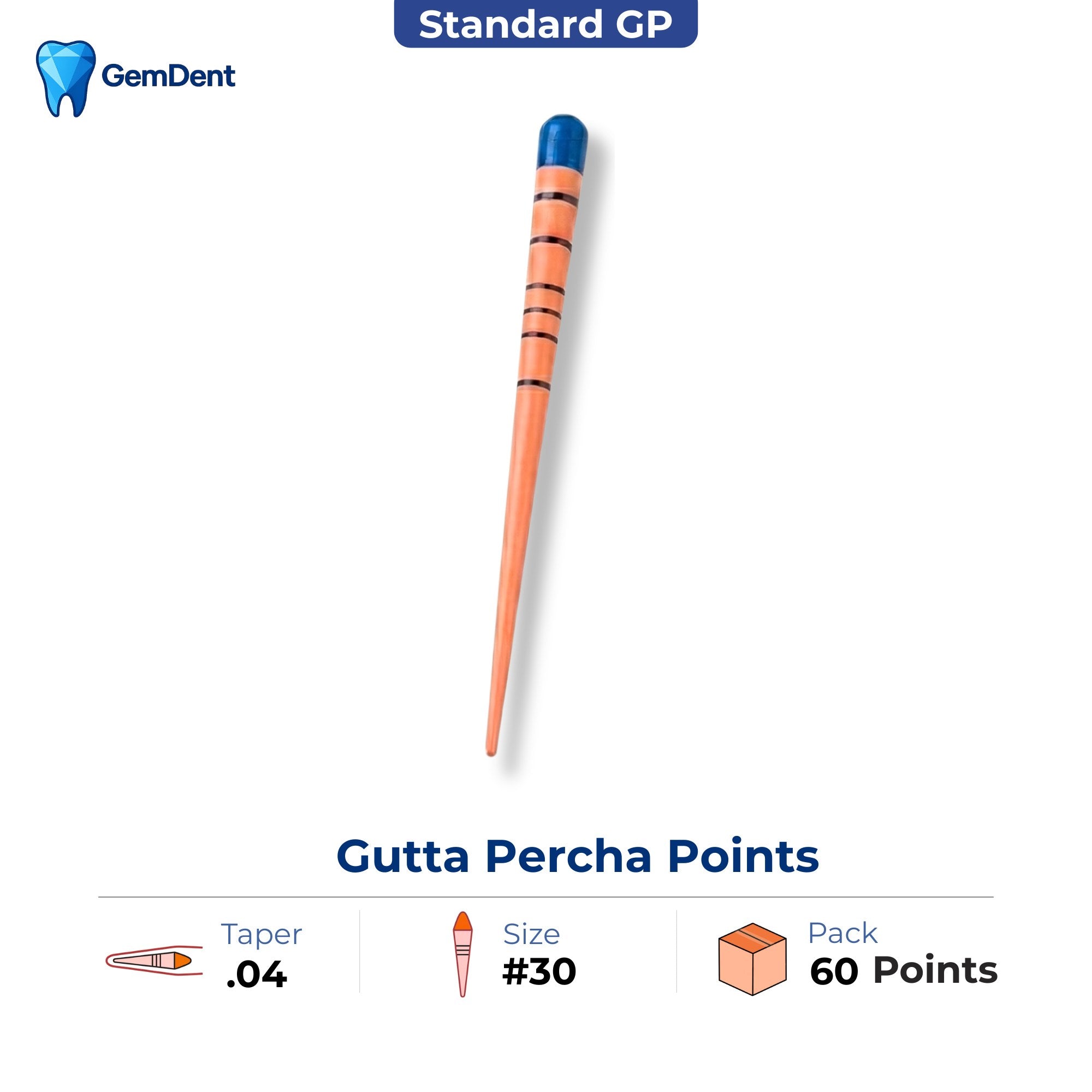 GemDent gutta percha points taper 04 size 30 ISO color coded 60 points endodontic obturation