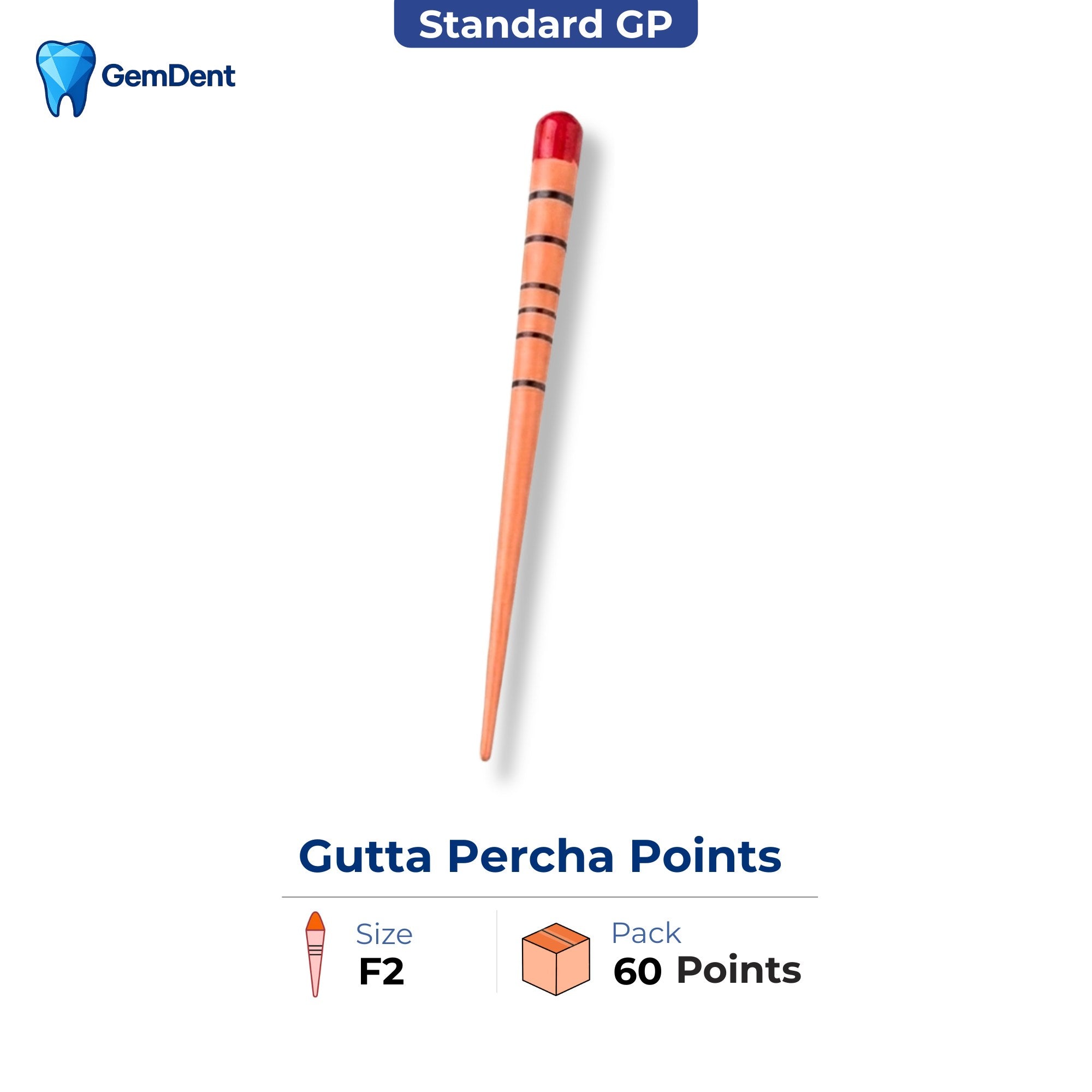 GemDent gutta percha points F2 size ProTaper compatible endodontic obturation 60 points