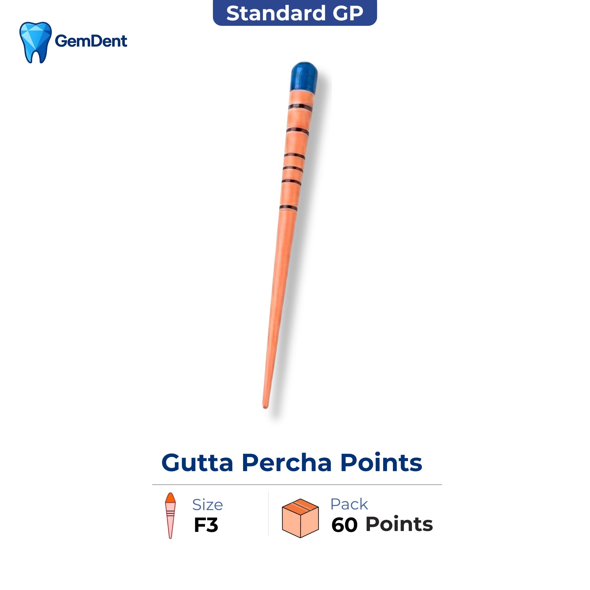 GemDent gutta percha points F3 size ProTaper compatible endodontic obturation 60 points