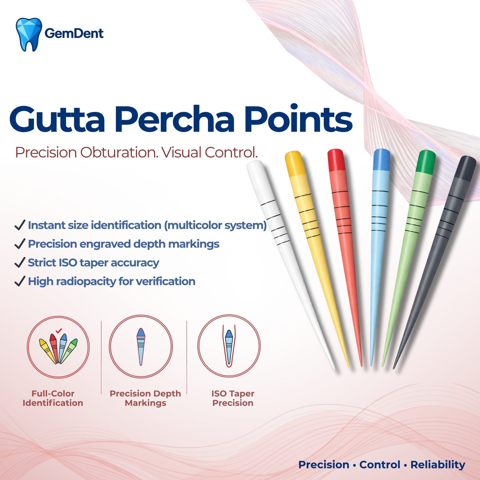 GemDent Multicolor Gutta Percha Points ISO Endodontic Points with Engraved Depth Markings for Root Canal Obturation