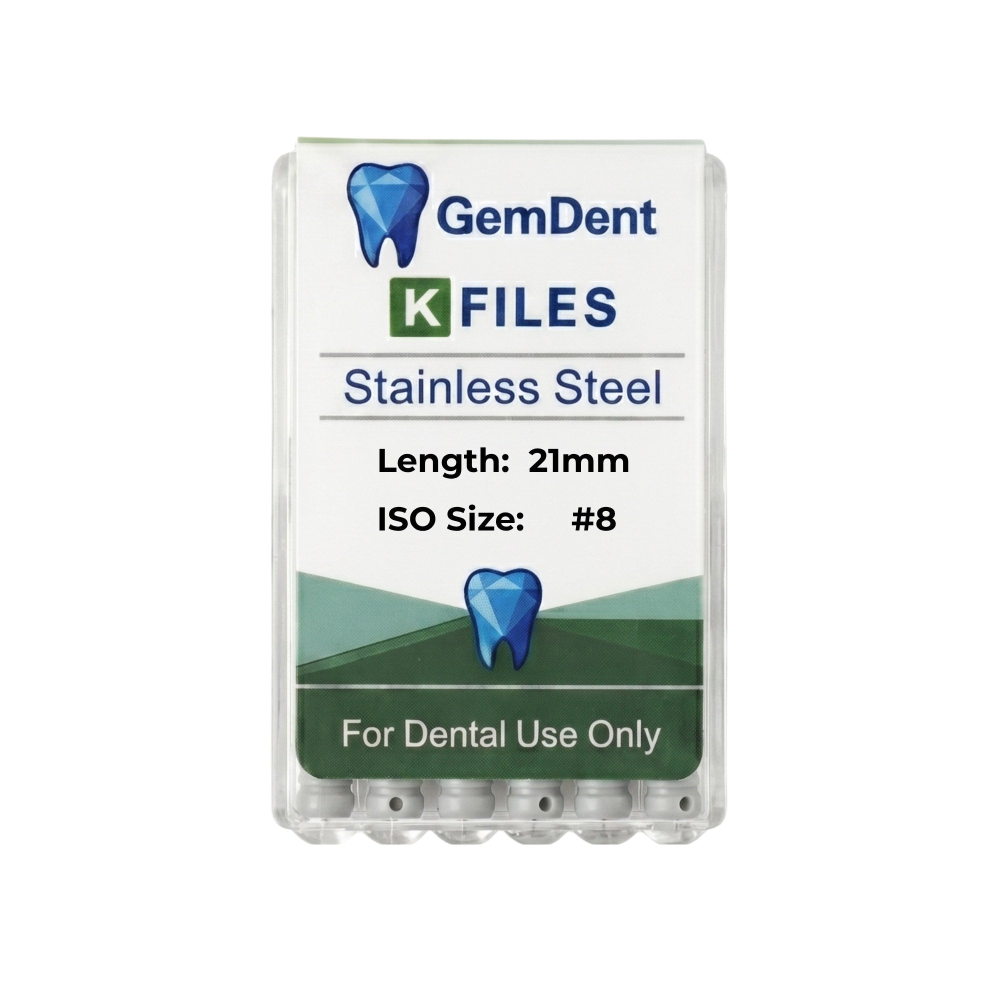 GemDent Stainless Steel K Files 21mm #08 (6 Files)