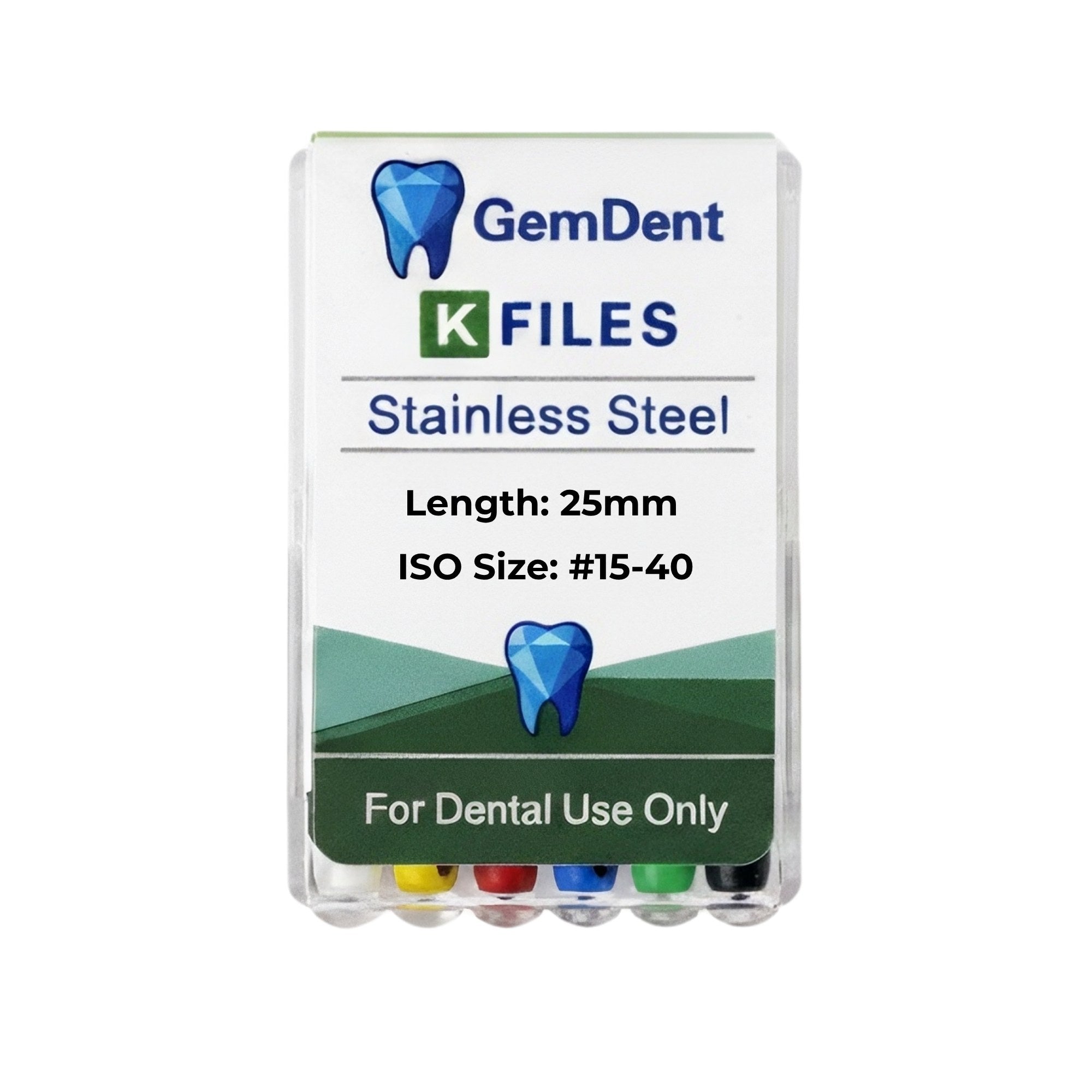 GemDent Stainless Steel K Files 25mm #15β40 Assorted (6 Files)