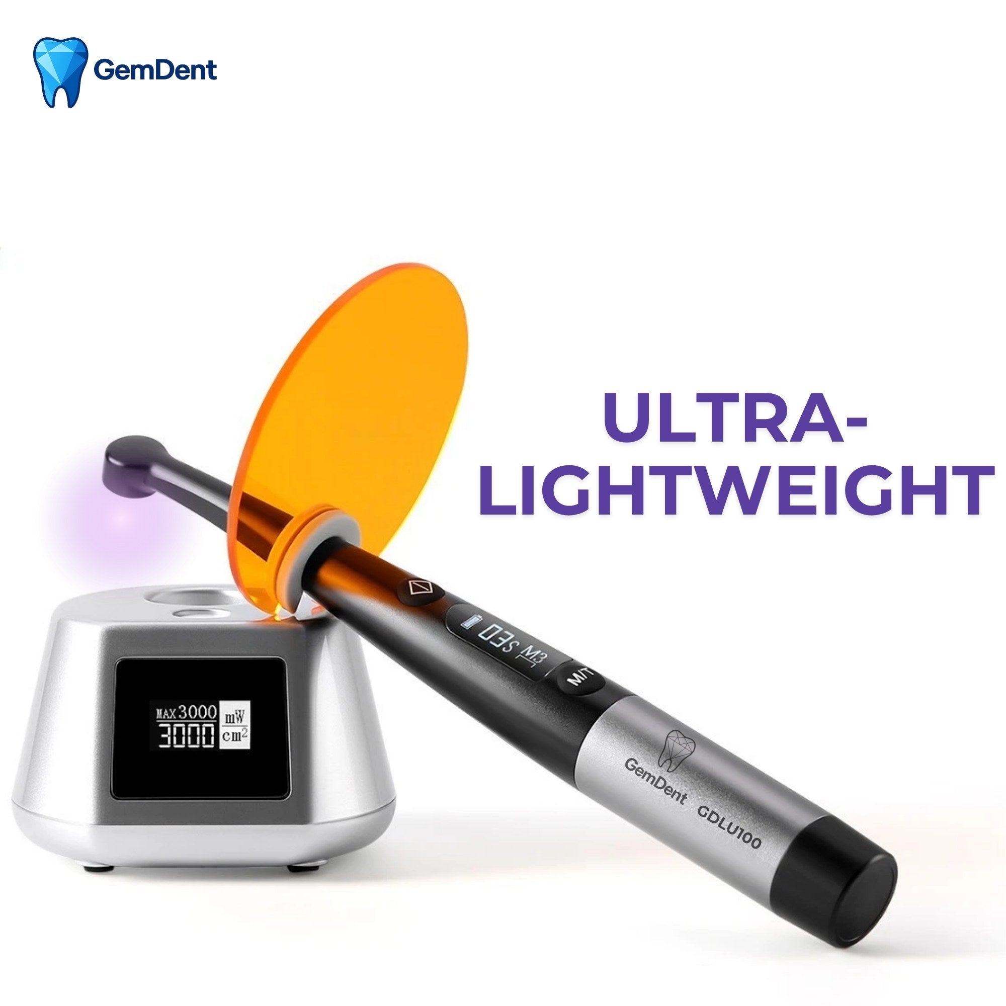 Lightweight dental LED curing light ergonomic cordless design GemDent Luma GDLU100