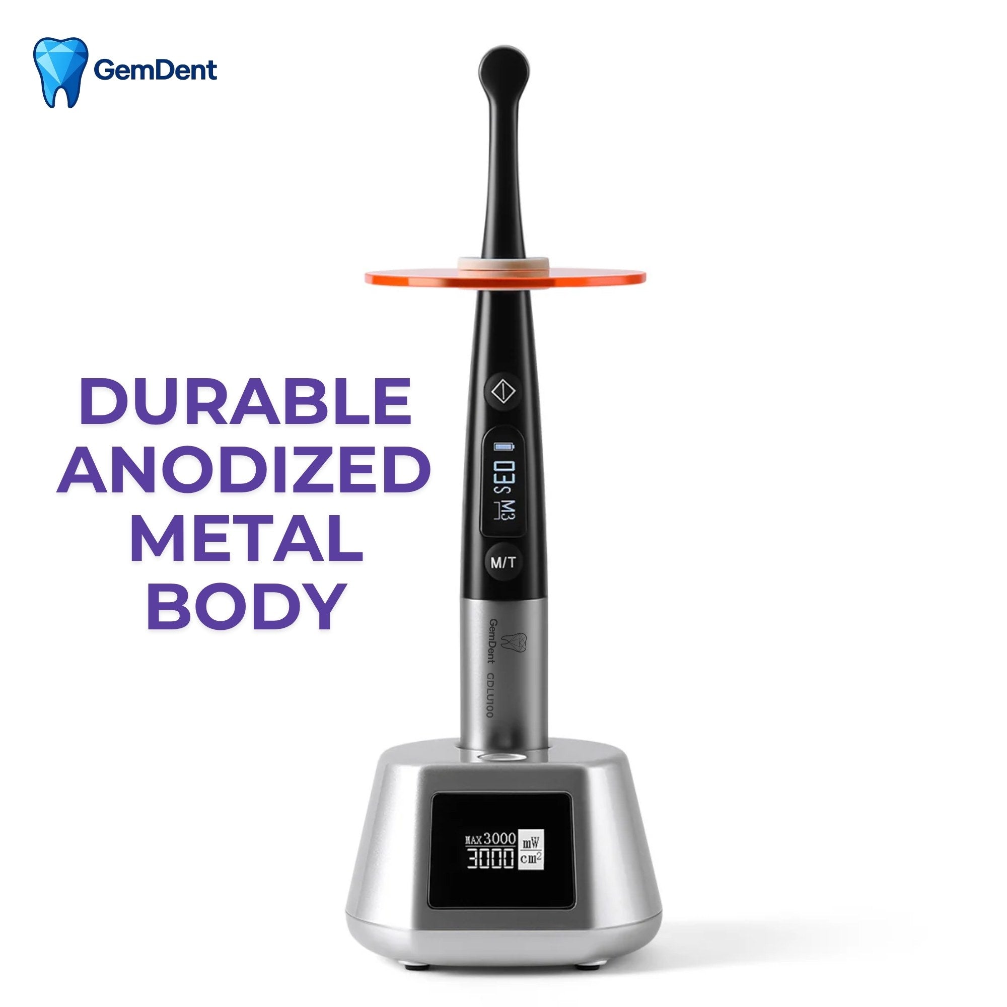 Dental LED curing light anodized aluminum body durable construction GemDent Luma GDLU100