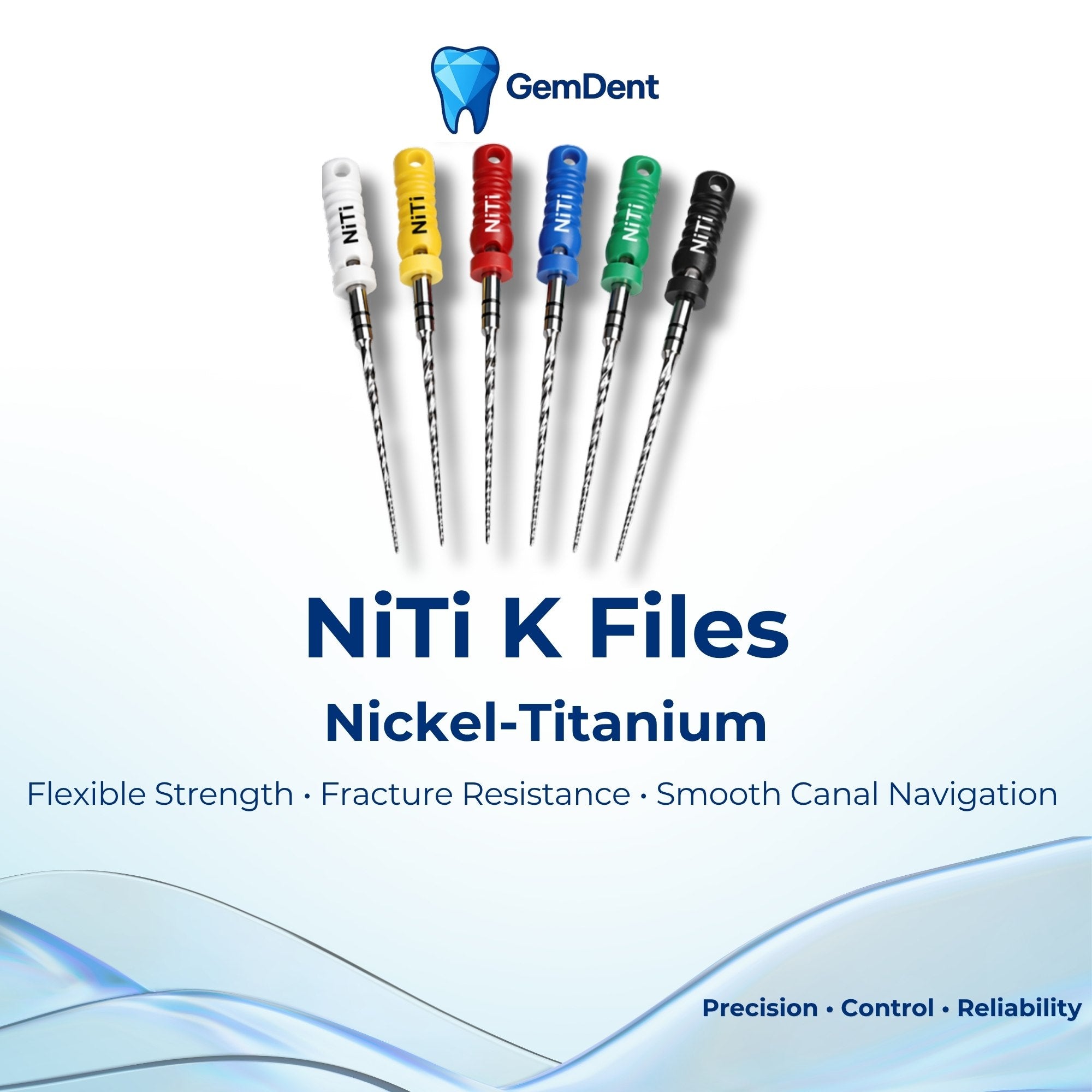 GemDent NiTi K files nickel titanium endodontic files flexible fracture resistant