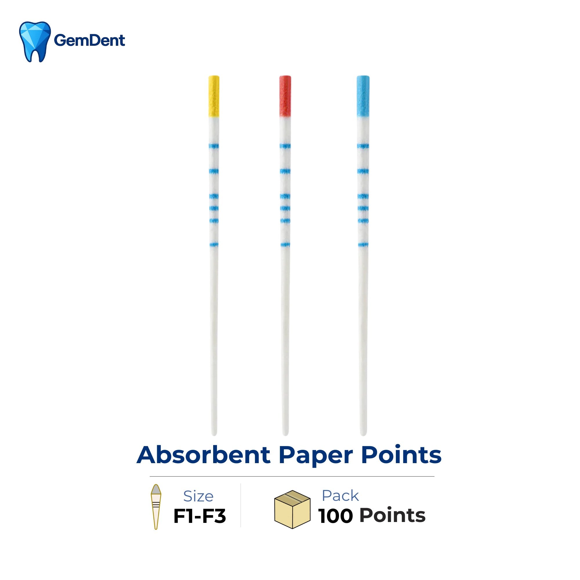 GemDent Absorbent Paper Points ProTaper Compatible F1-F3 Assorted Pack of 100 Endodontic Paper Points