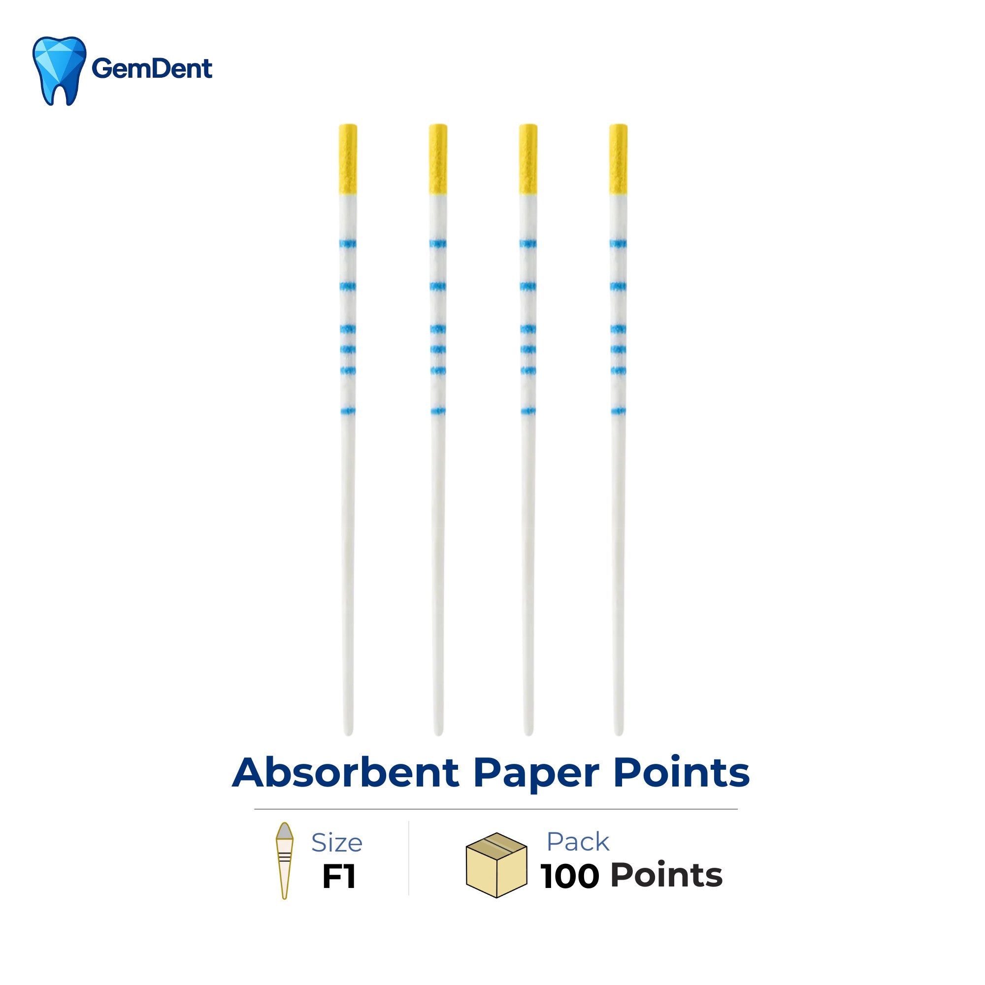 GemDent Absorbent Paper Points ProTaper F1 Size Pack of 100 Endodontic Drying Points