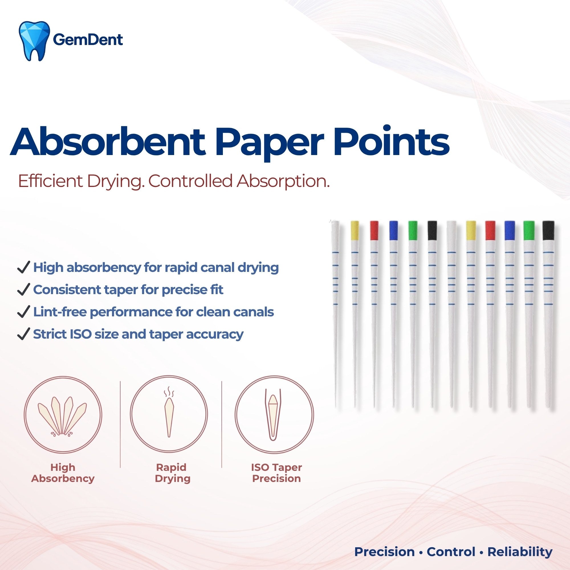 GemDent Paper Points ISO Absorbent Endodontic Points for Root Canal Drying and Precision Fit