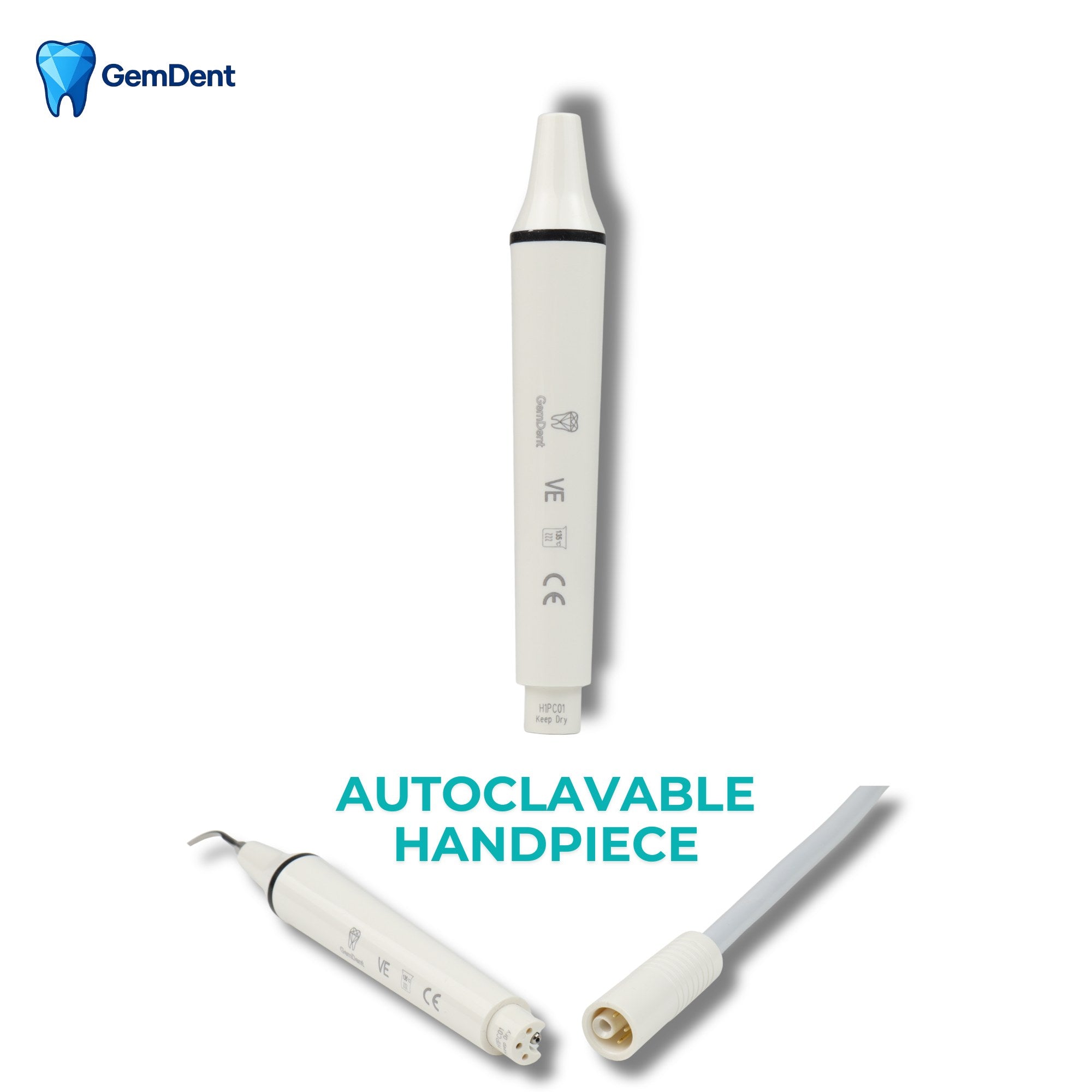 GemDent ultrasonic scaler detachable handpiece, fully autoclavable dental scaler component