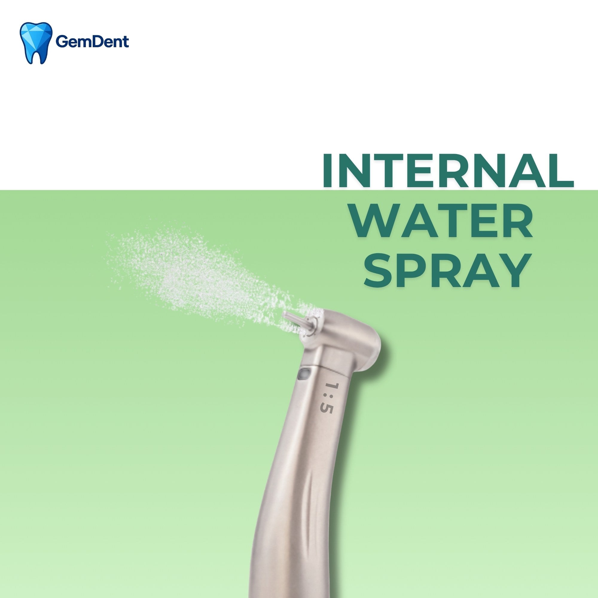 GemDent speed increasing contra angle handpiece with internal water spray system for cooling during high speed procedures