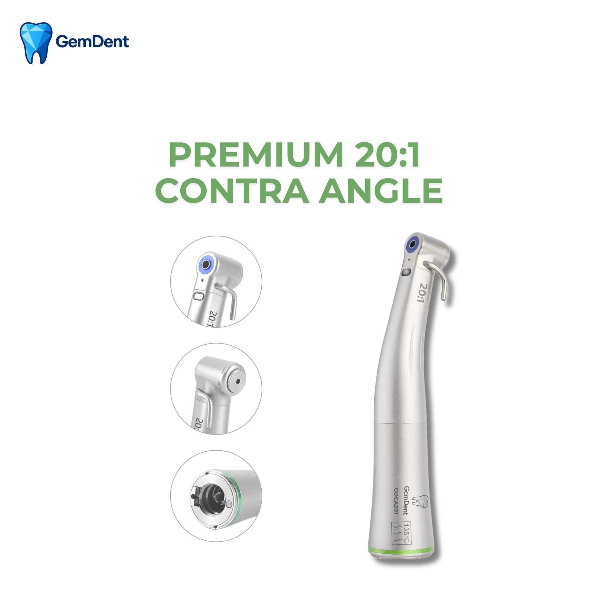 GemDent 20 to 1 implant contra angle handpiece with push button external irrigation and E type connection