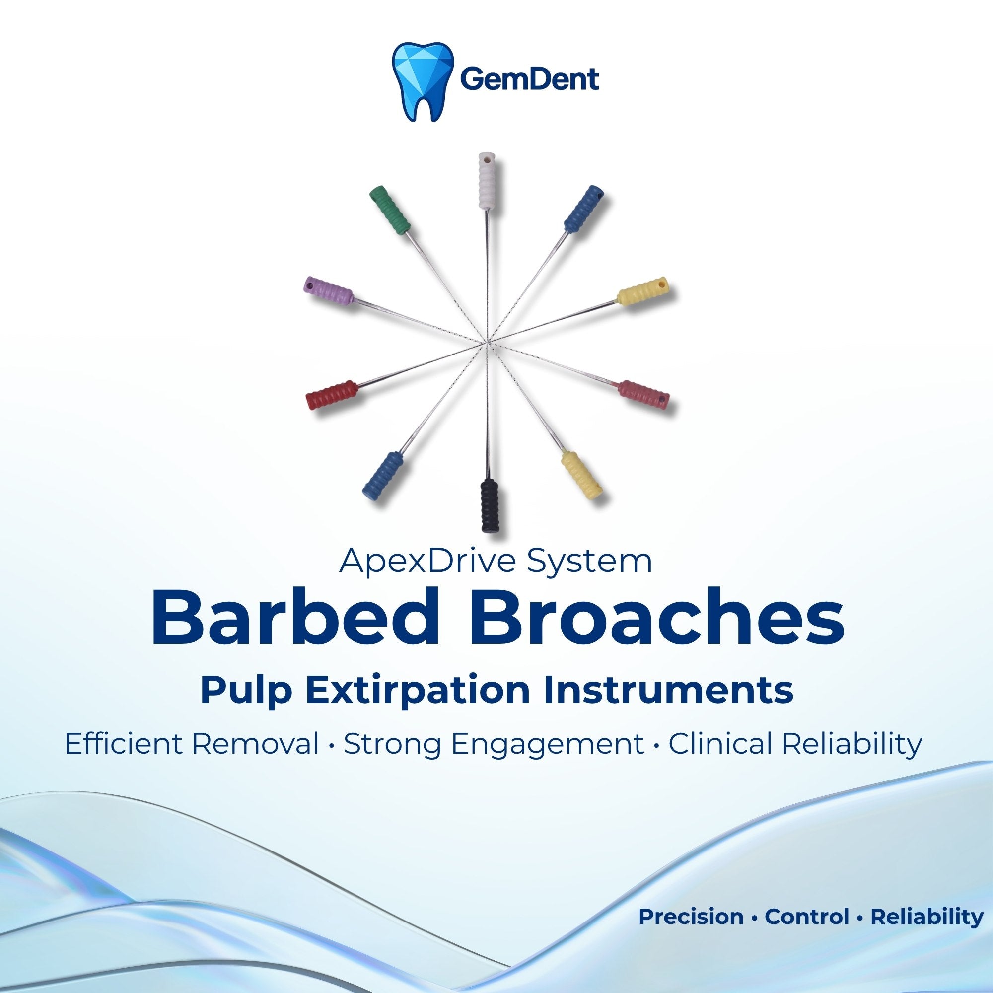 GemDent ApexDrive Barbed Broaches Pulp Extirpation Instruments Stainless Steel