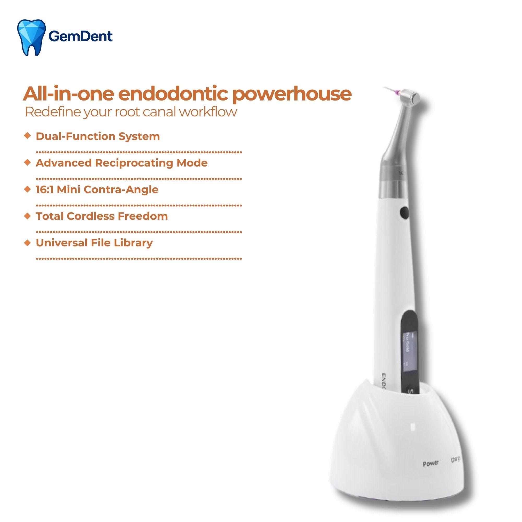 GemDent ApexDrive GDAD100 cordless endodontic motor with apex locator dual function system