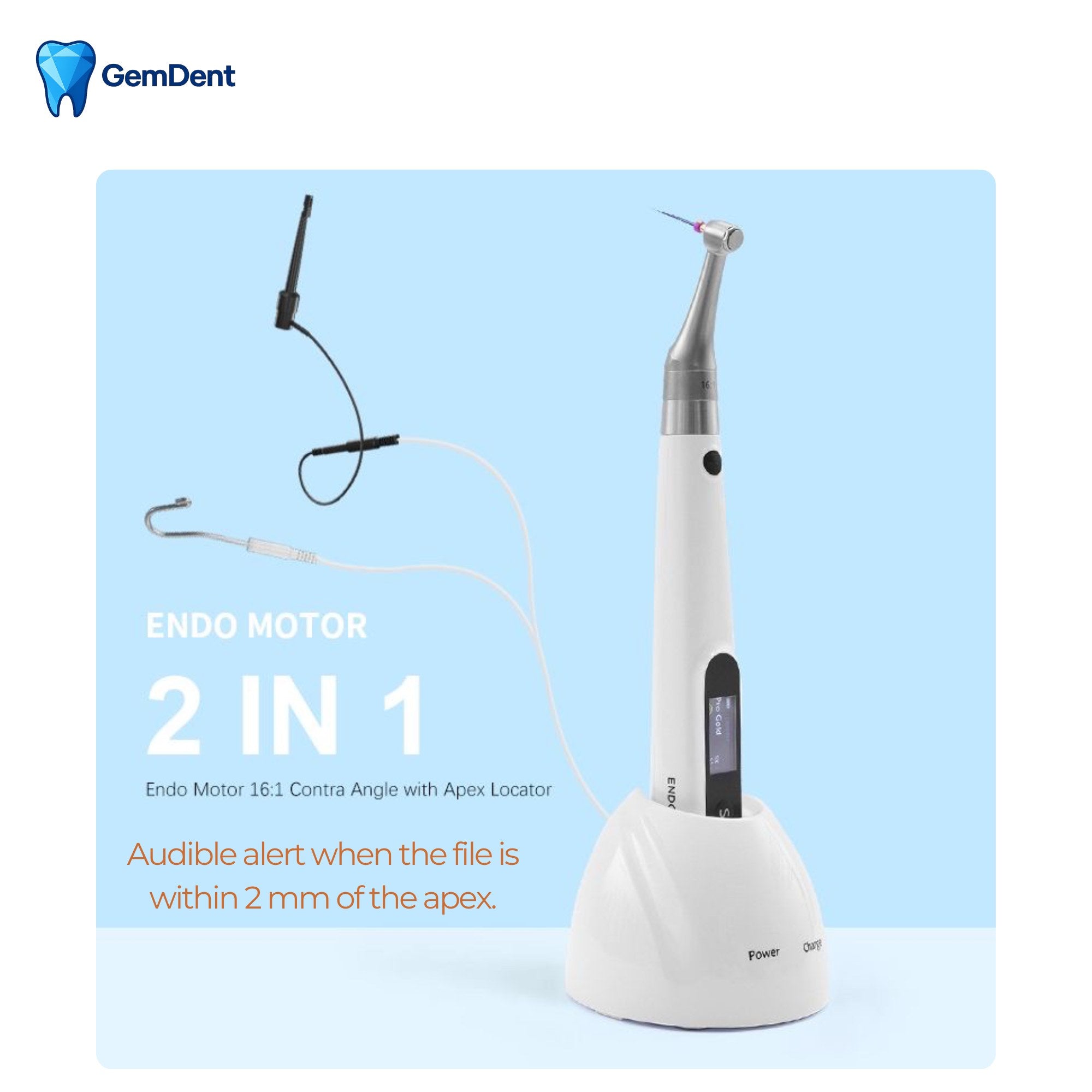 2 in 1 endo motor with integrated apex locator audible alert near apex GemDent ApexDrive GDAD100