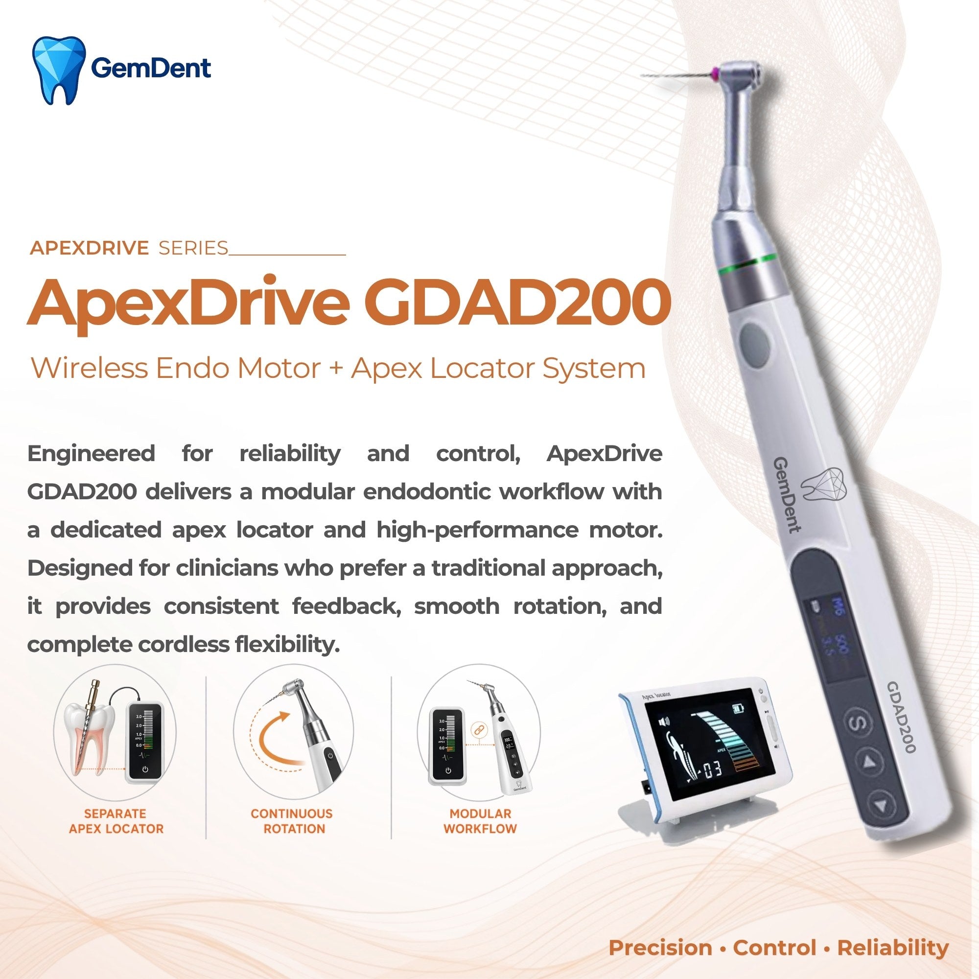 GemDent ApexDrive GDAD200 Endodontic Motor and Apex Locator System for Root Canal Treatment