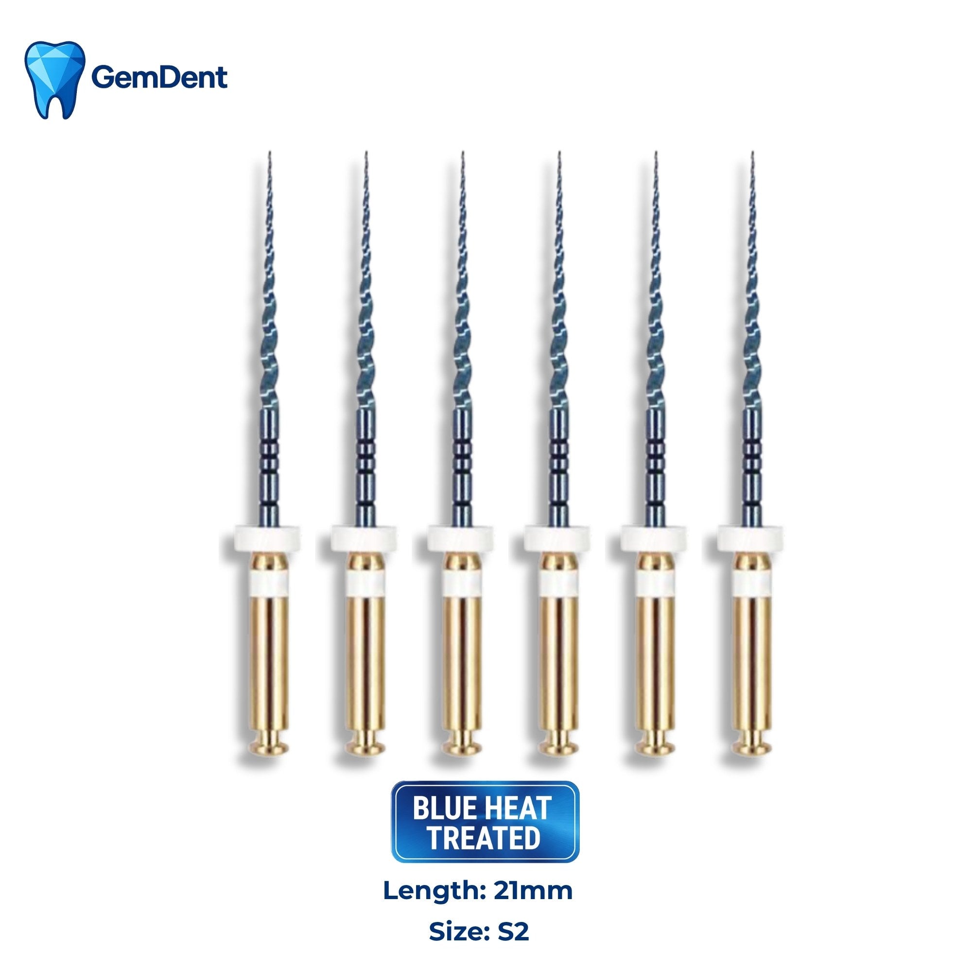 GemDent ApexDrive NiTi Blue Rotary Files 21mm S2 (6 Files)