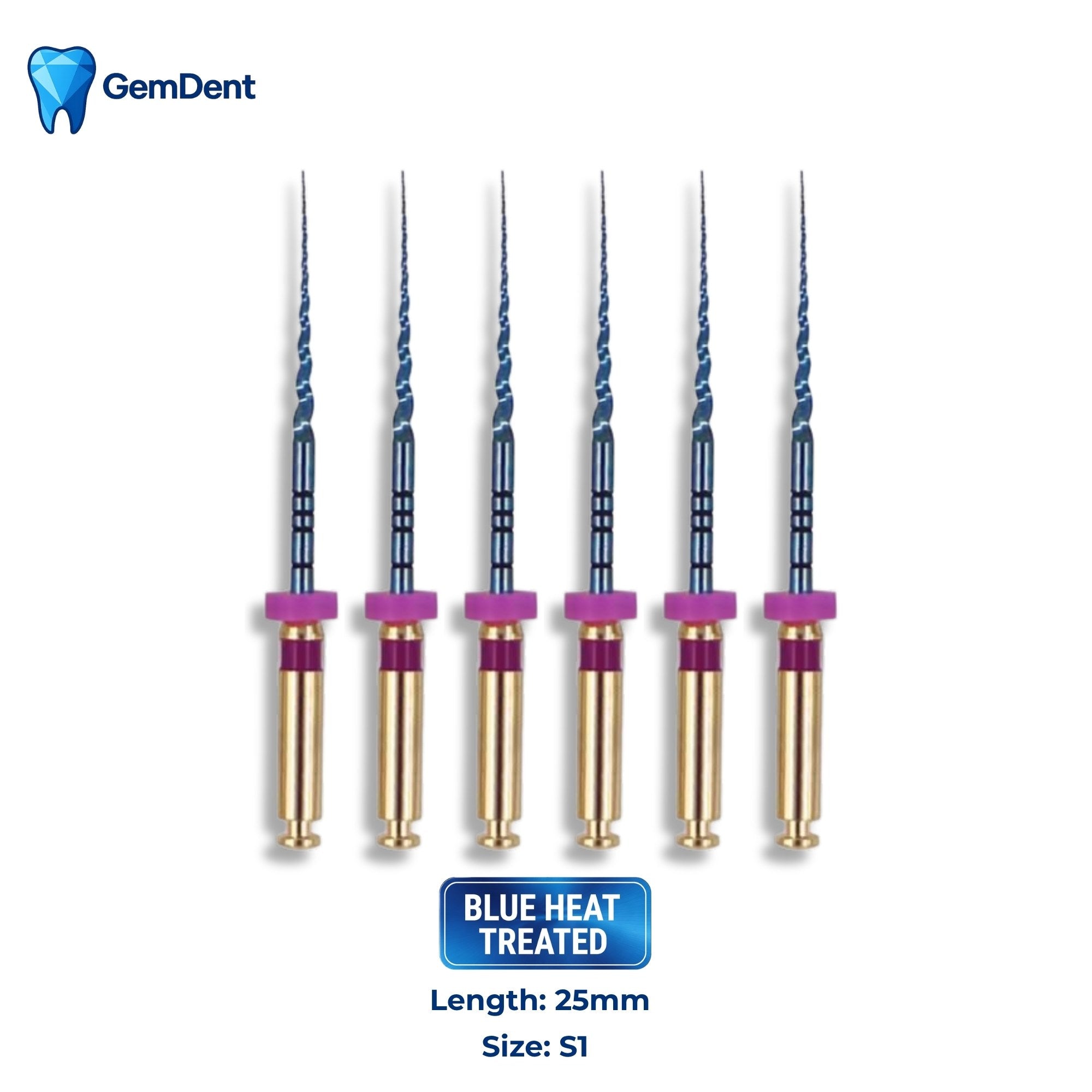 GemDent ApexDrive NiTi Blue Rotary Files 25mm S1 (6 Files)
