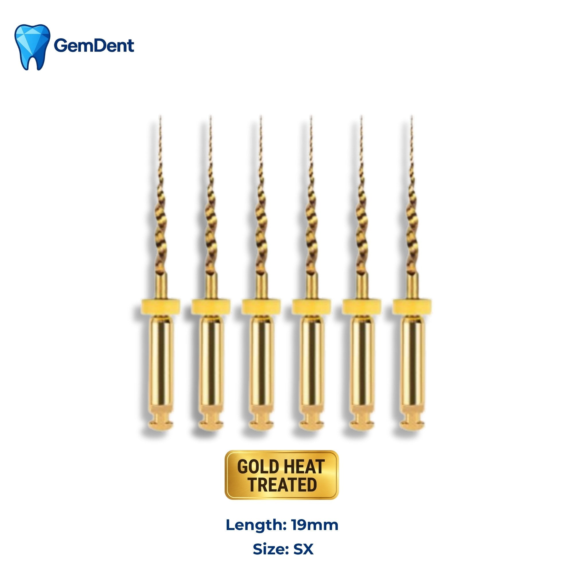 GemDent ApexDrive NiTi Gold Rotary Files 19mm SX (6 Files)