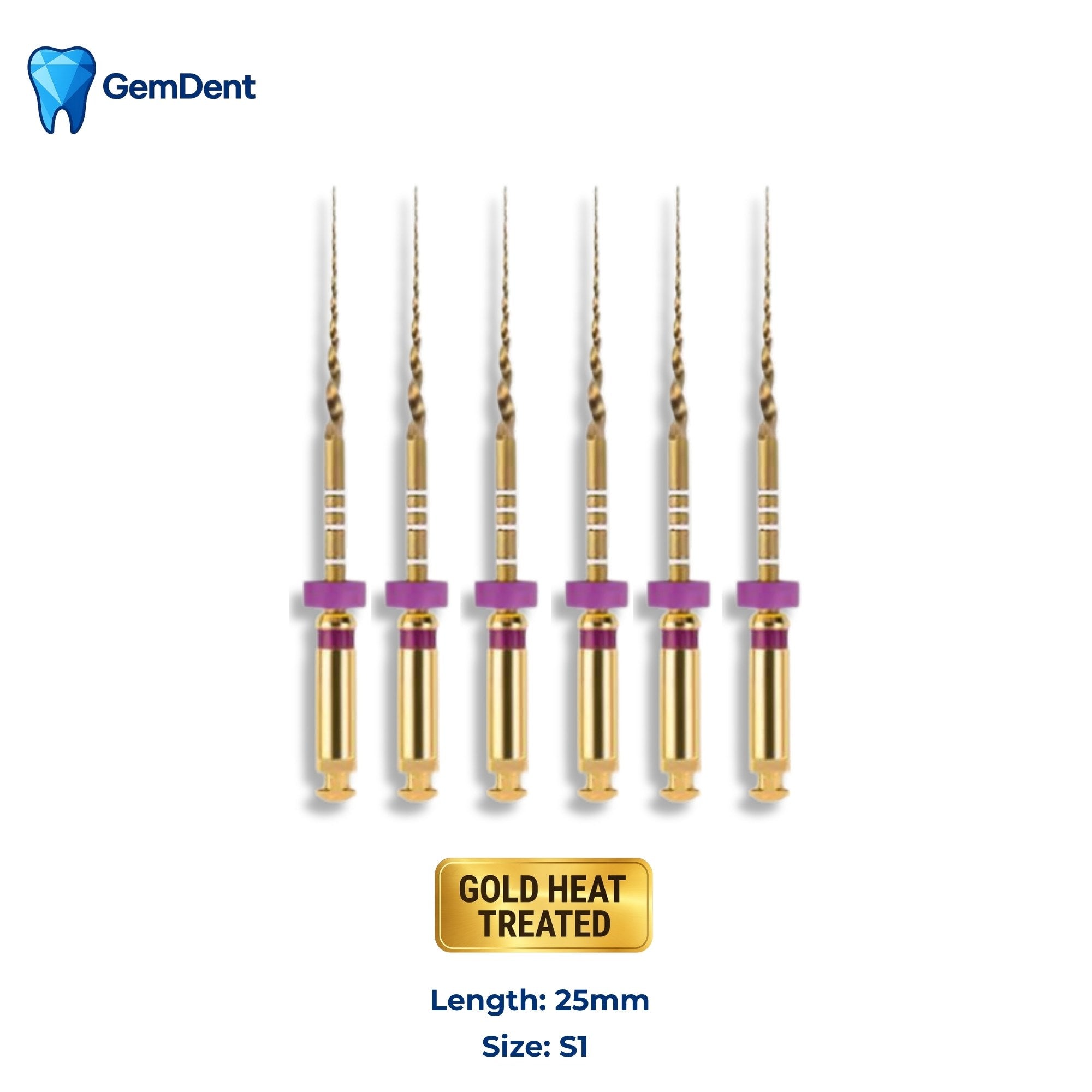 GemDent ApexDrive NiTi Gold Rotary Files 25mm S1 (6 Files)
