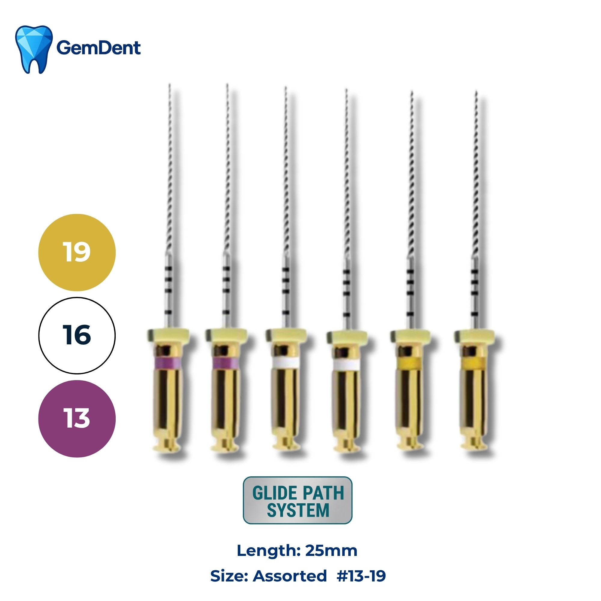 GemDent ApexDrive NiTi PathFiles 25mm 13–19# Assorted (6 Files)