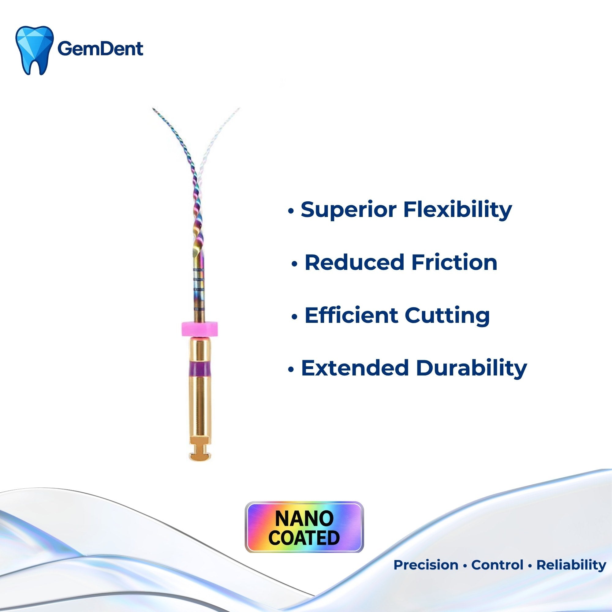 GemDent NiTi rotary files nano coated reduced friction superior flexibility efficient cutting extended durability 