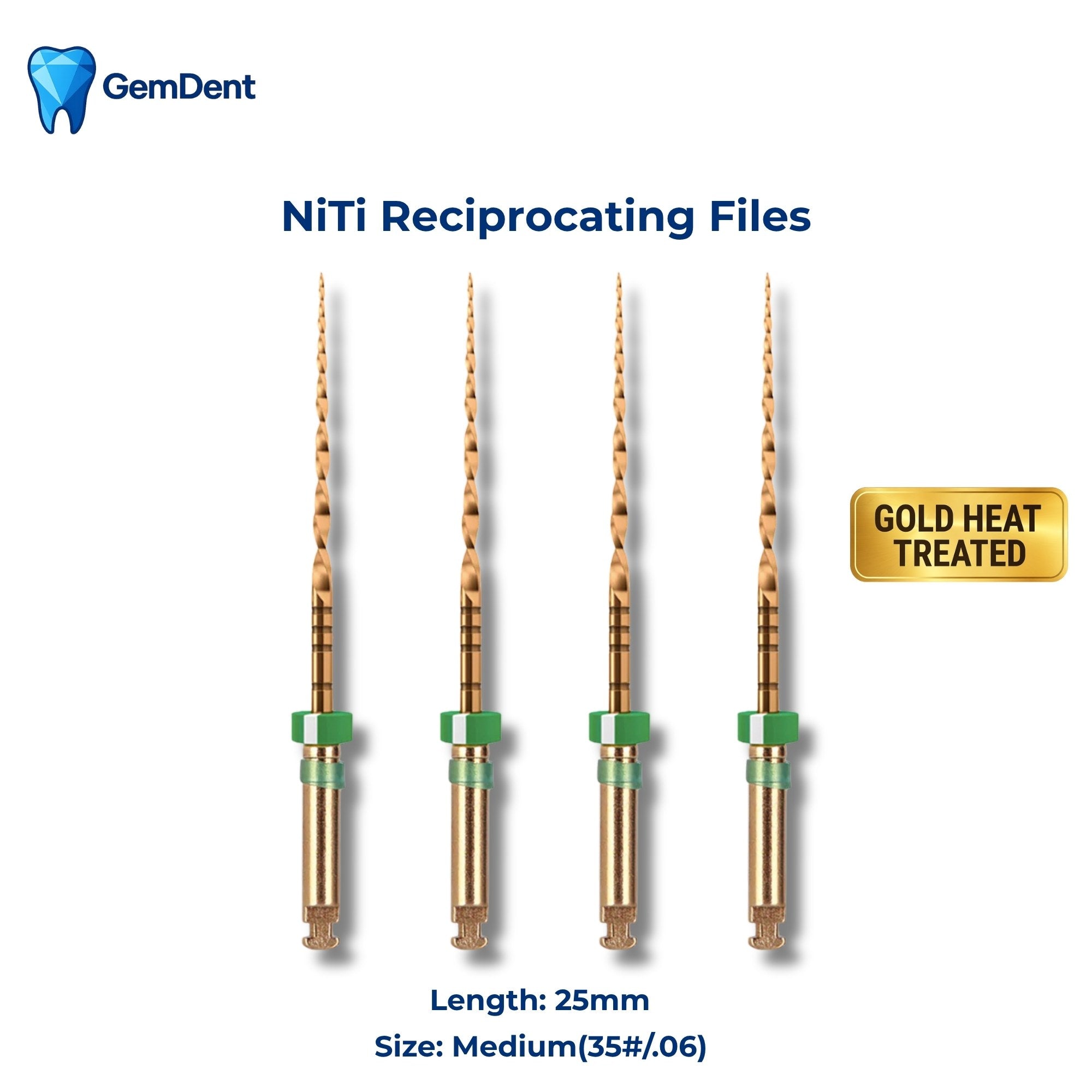 GemDent ApexDrive One Gold NiTi Reciprocating Files 25mm Medium (35#/.06) (4 Files)