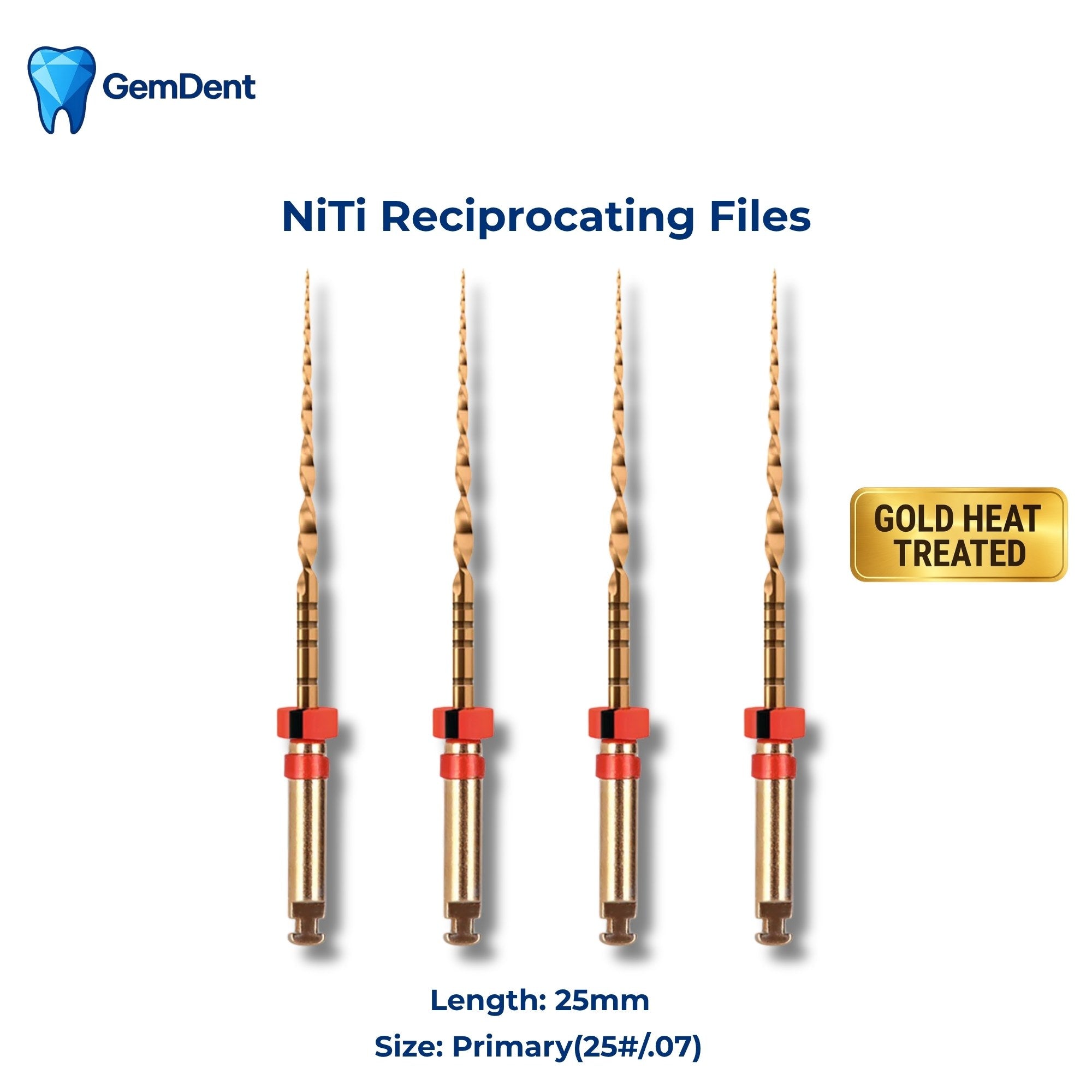 GemDent ApexDrive One Gold NiTi Reciprocating Files 25mm Primary (25#/.07) (4 Files)