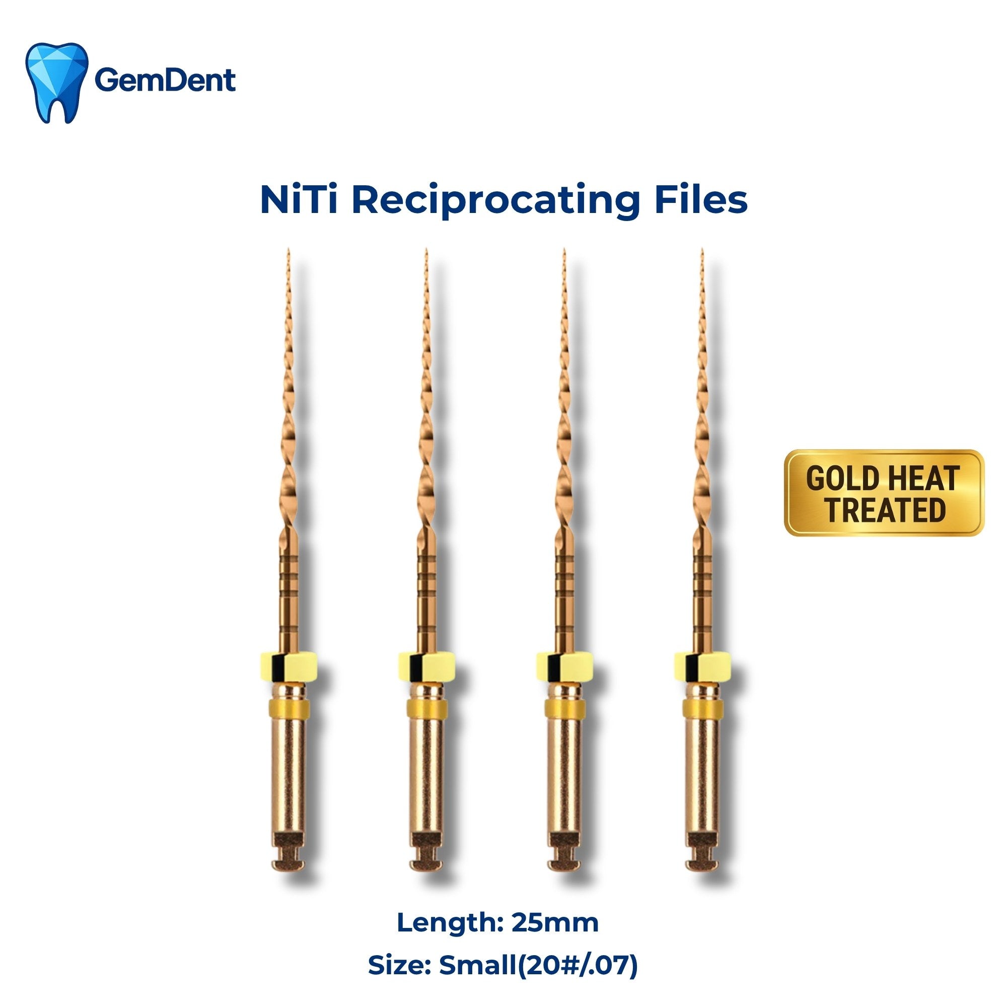 GemDent ApexDrive One Gold NiTi Reciprocating Files 25mm Small (20#/.07) (4 Files)