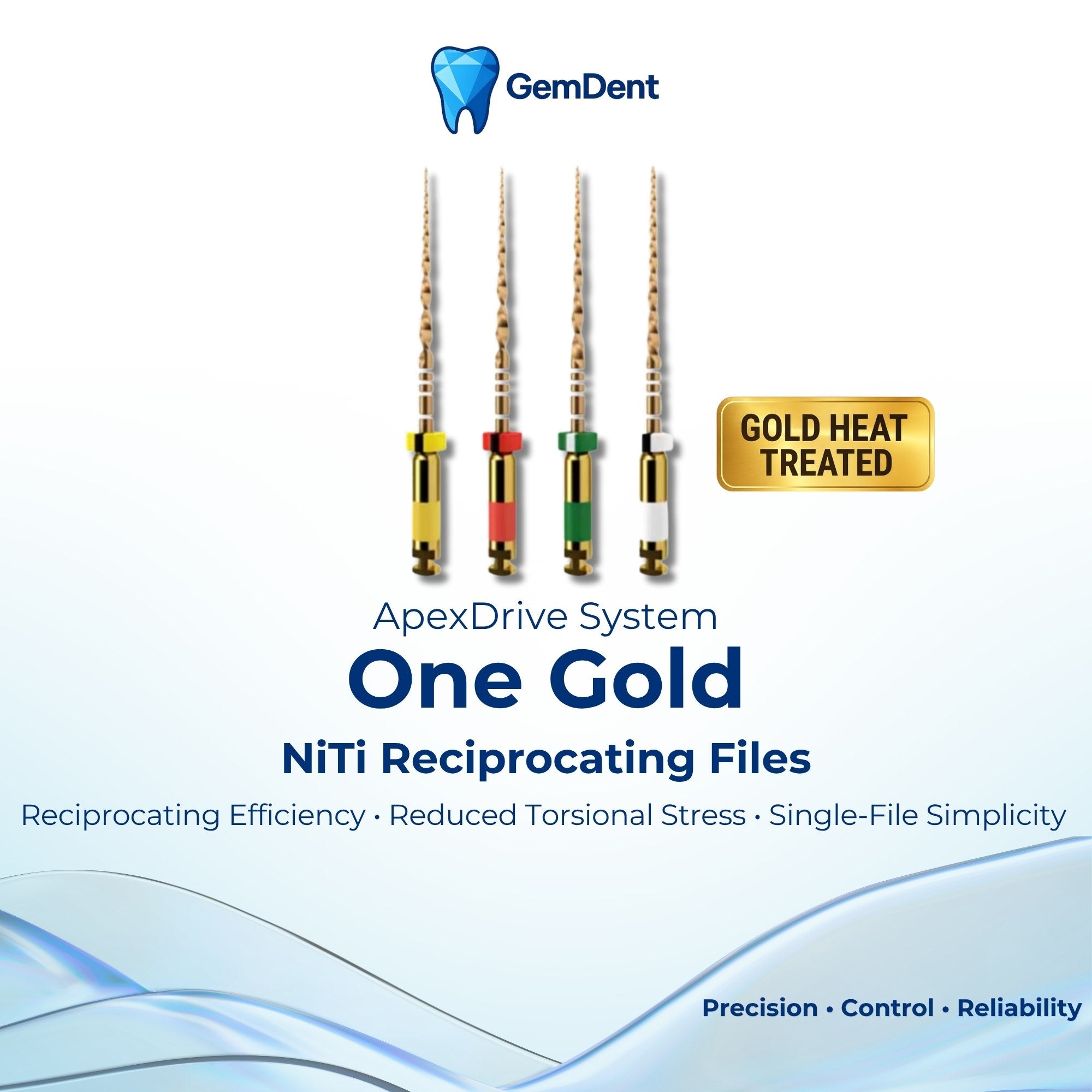 GemDent ApexDrive One Gold reciprocating files NiTi endodontic system