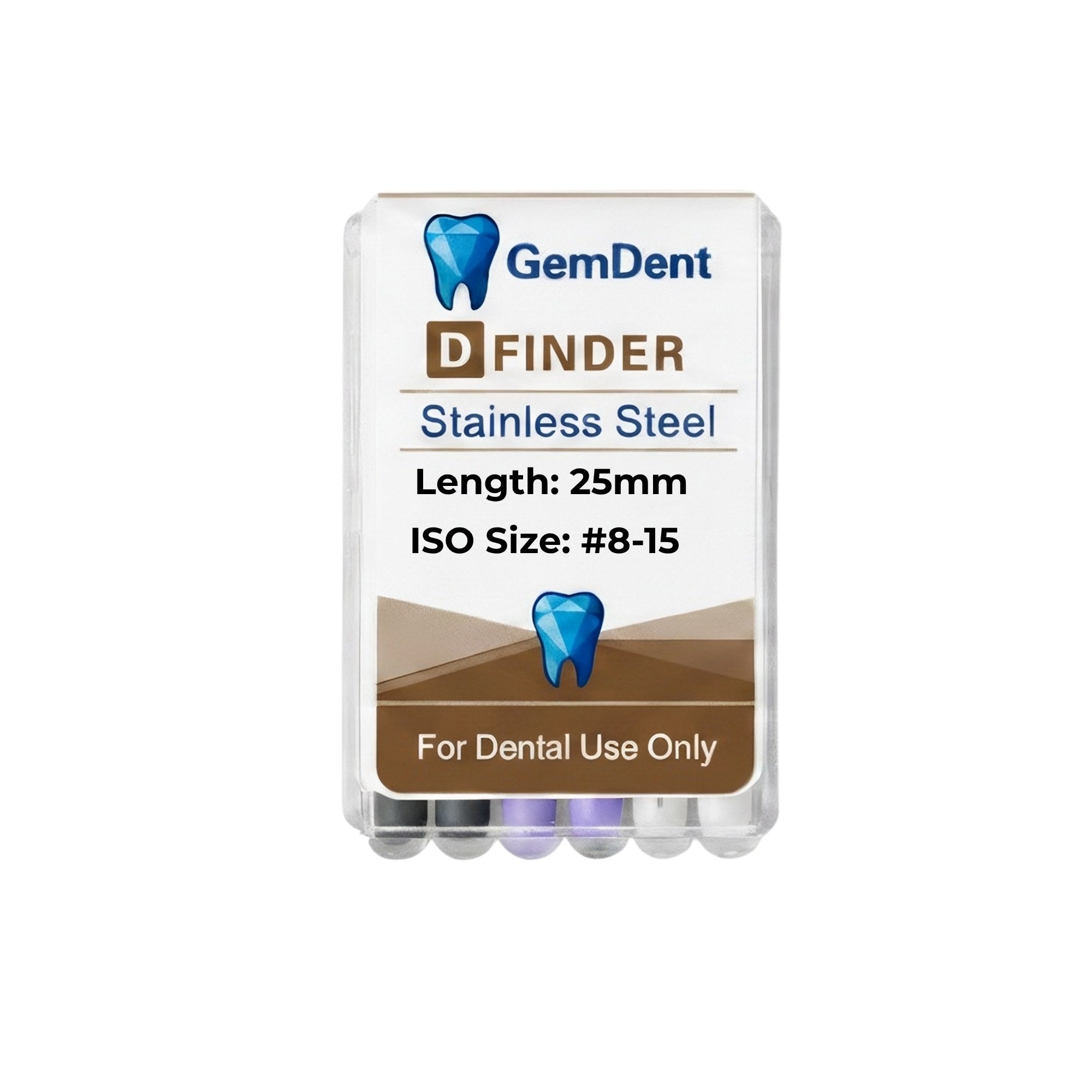 GemDent Stainless Steel D-Finder 25mm #8–15 Assorted (6 Files)
