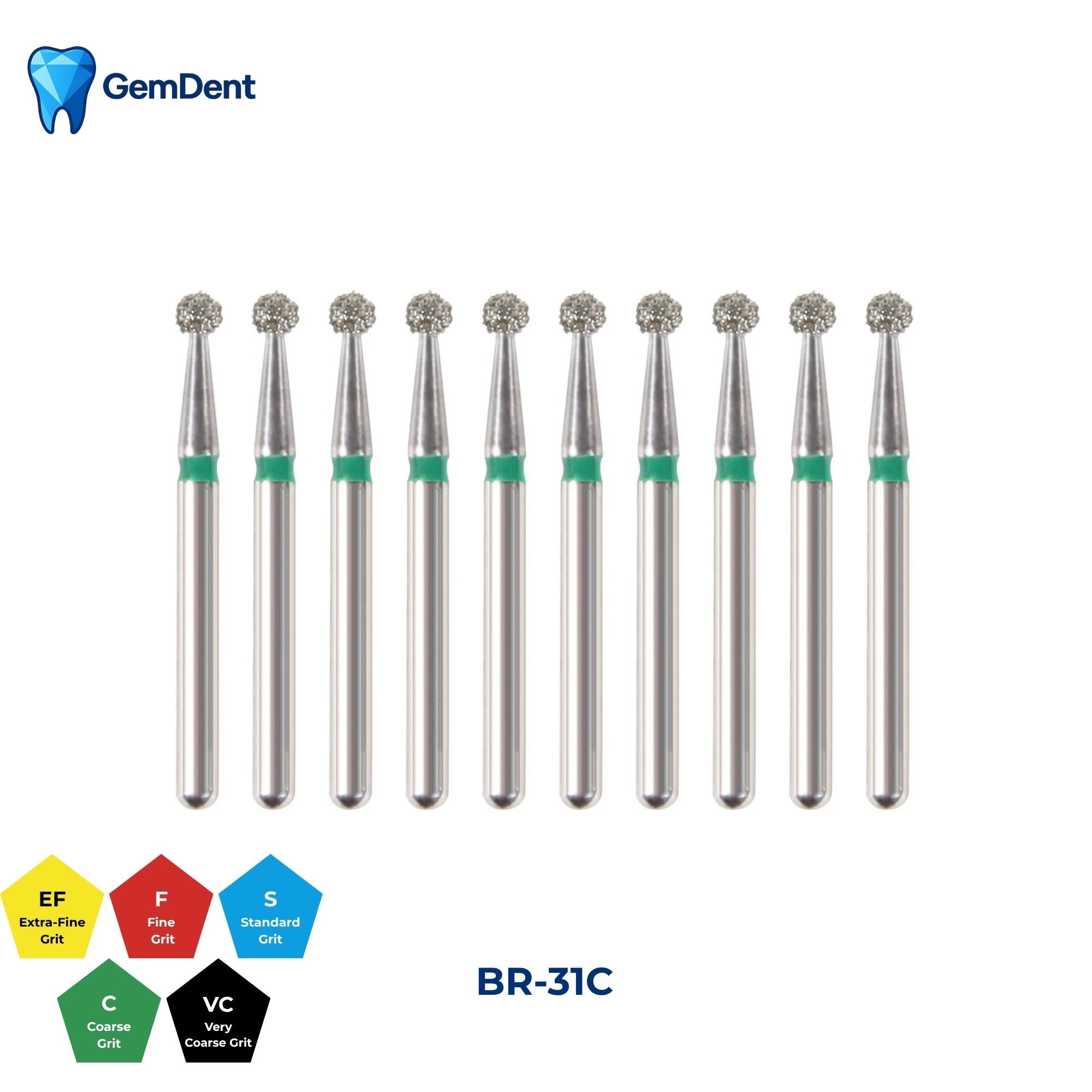GemDent Diamond Burs Pack of 10 BR-31C 