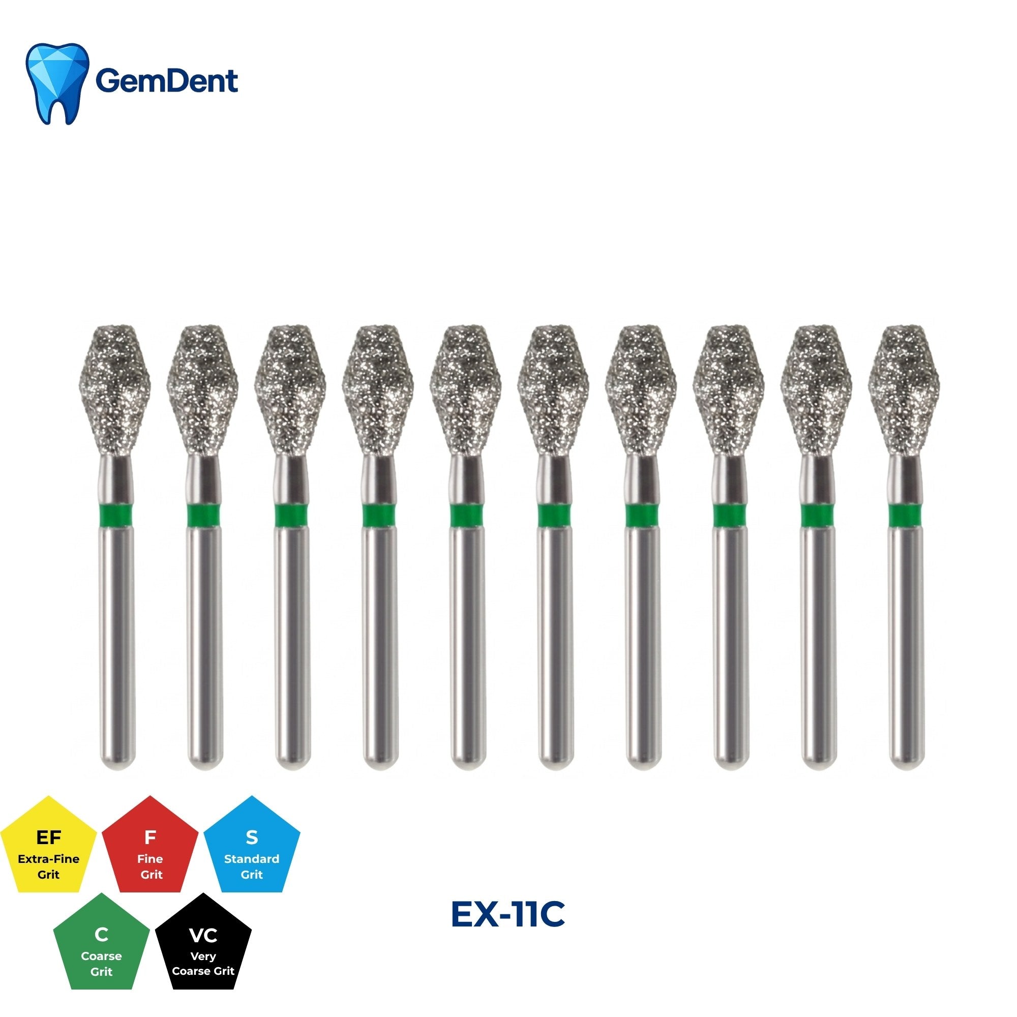 GemDent Diamond Burs Pack of 10 EX-11C