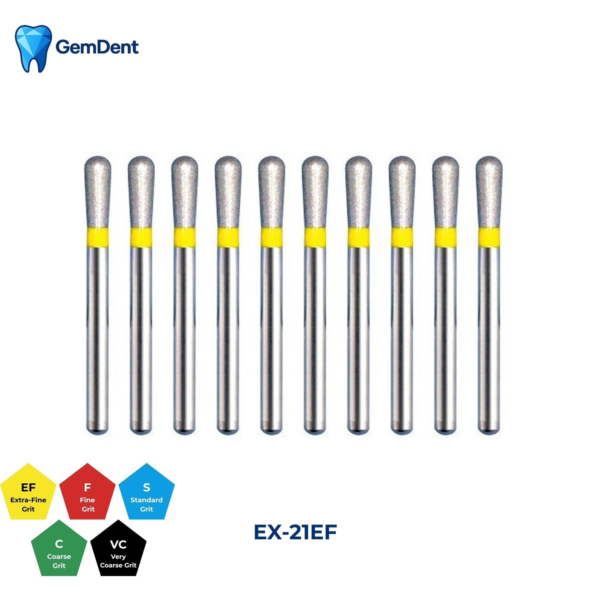 GemDent Diamond Burs Pack of 10 EX-21EF